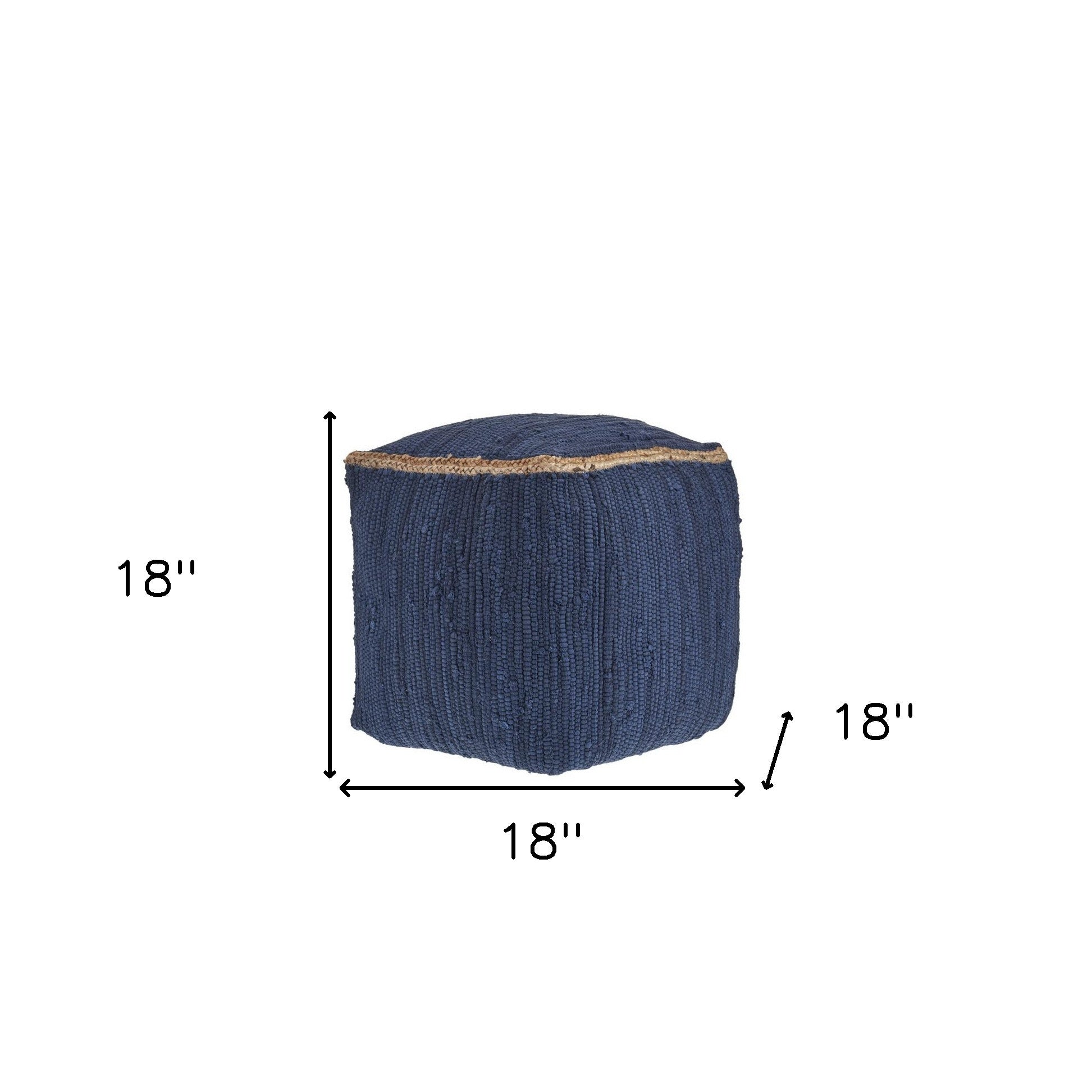 18" Indigo Cotton And Jute Cube Pouf Ottoman