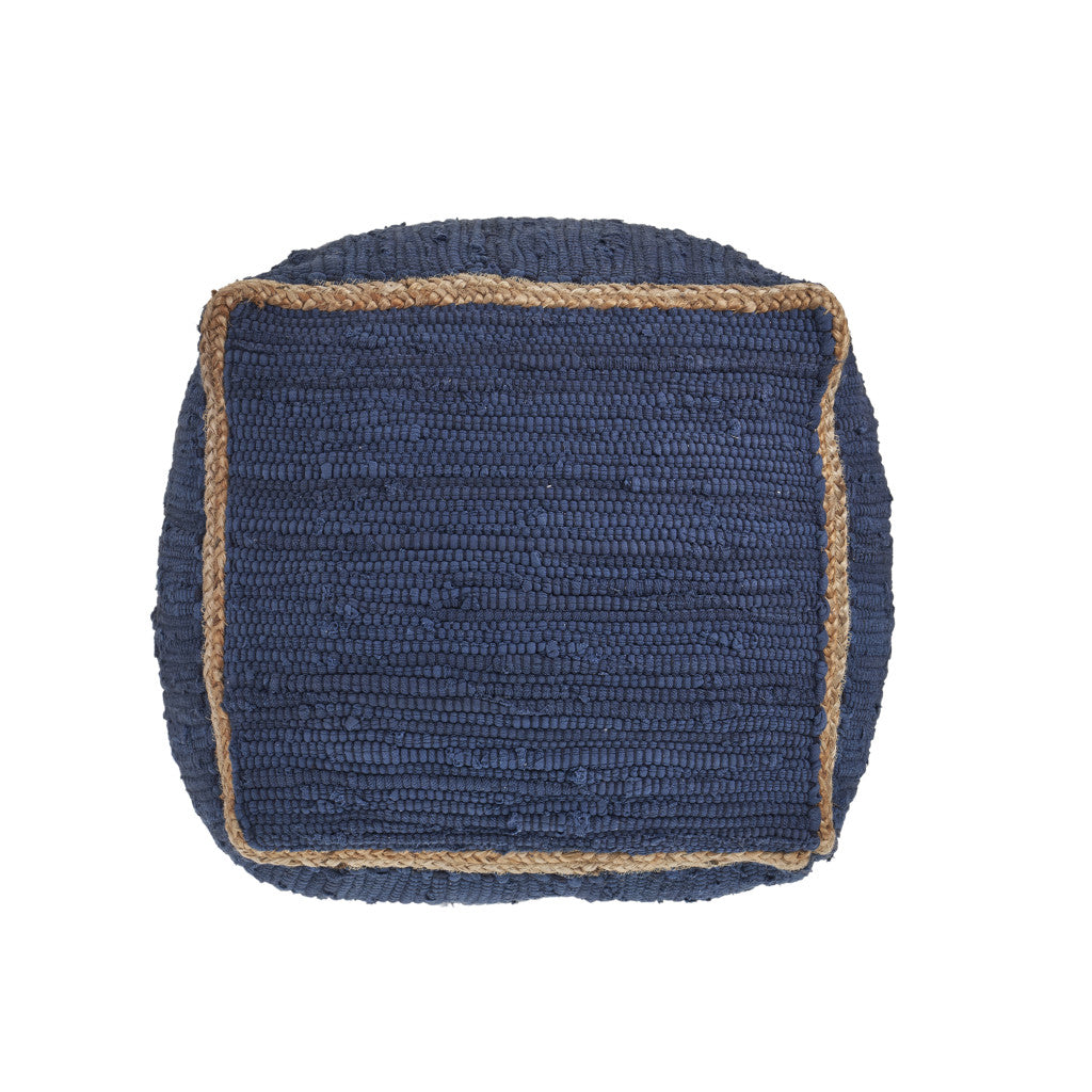 18" Indigo Cotton And Jute Cube Pouf Ottoman