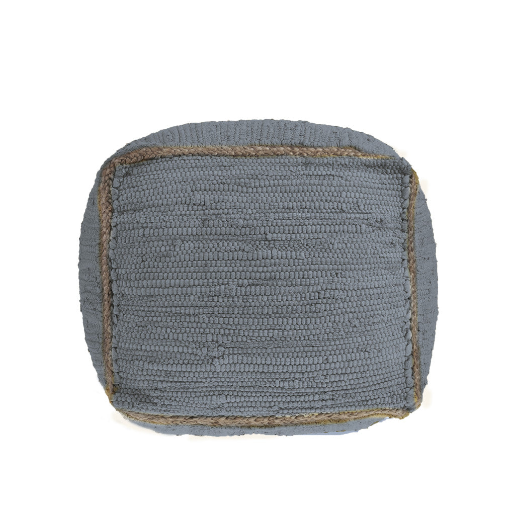 18" Dark Gray And Natural Cotton And Jute Cube Pouf Ottoman