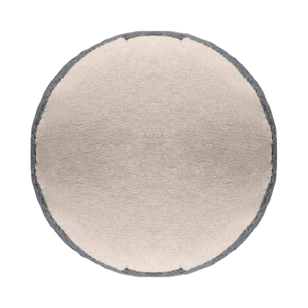 18" Natural And Gray Jute Blend Cylinder Striped Pouf Ottoman