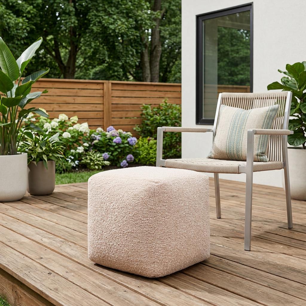 18" Taupe Polyester Cube Outdoor Pouf Ottoman