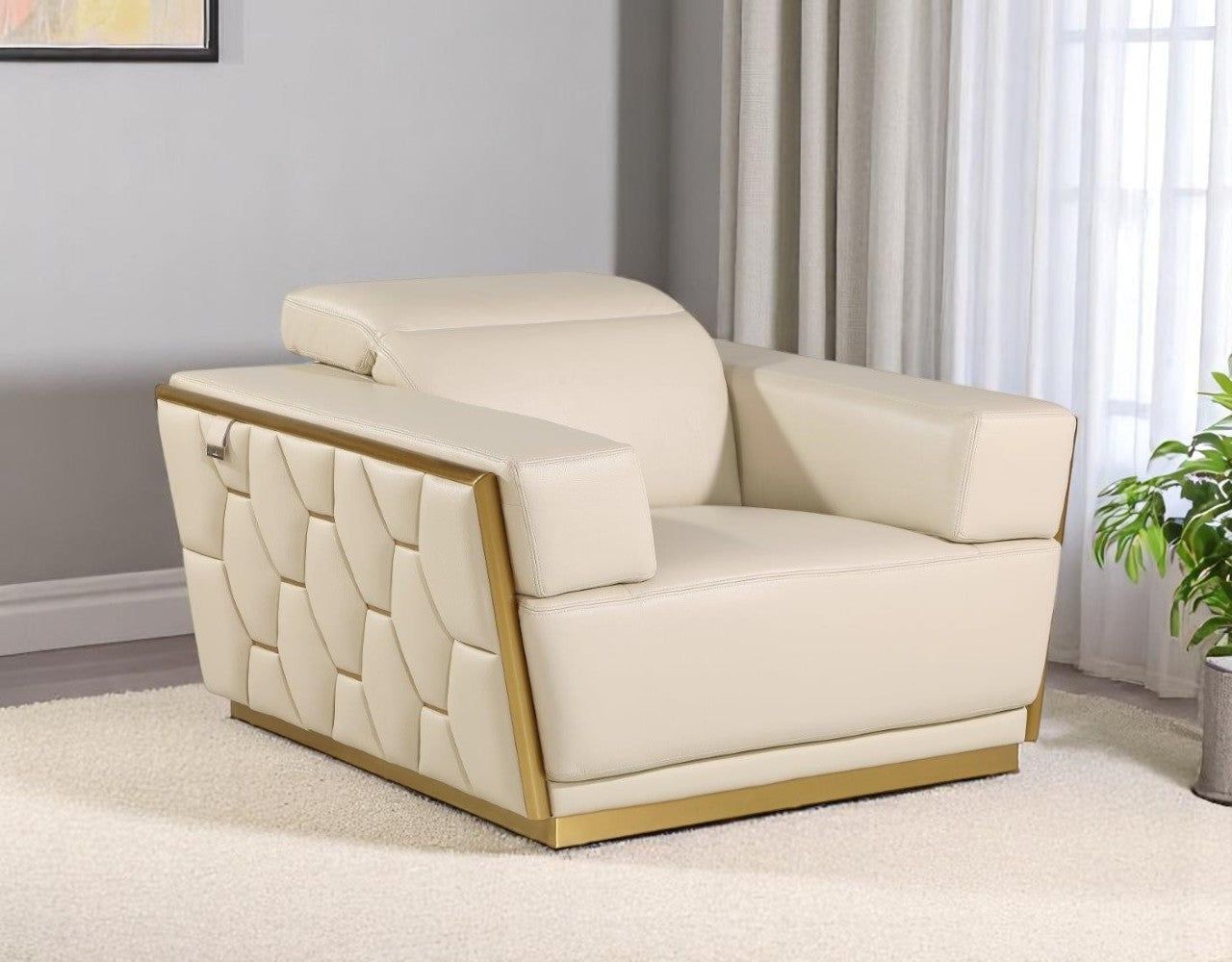 47" Beige and Gold Italian Leather Club Chair