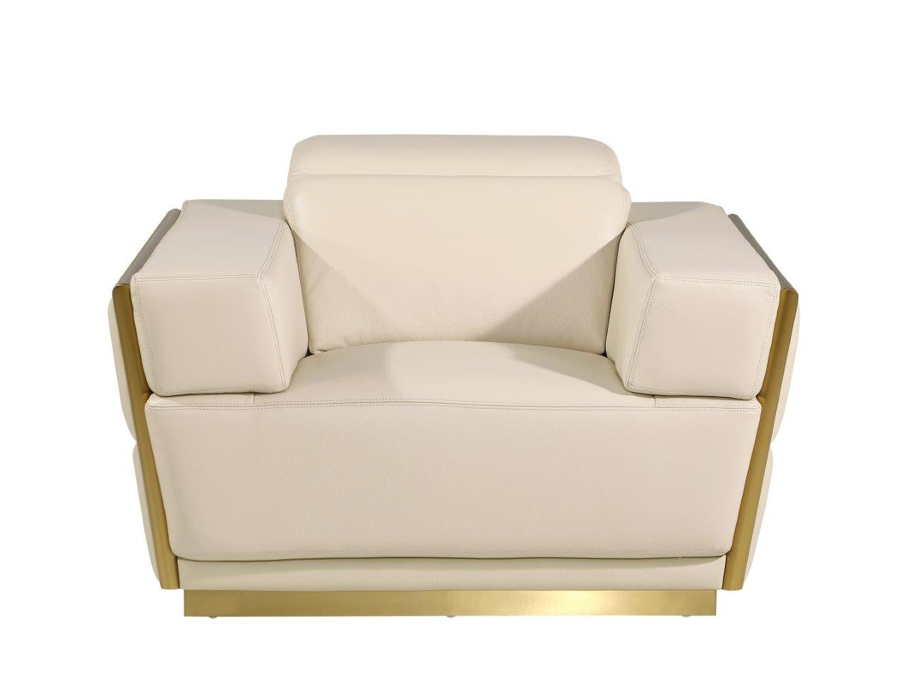 47" Beige and Gold Italian Leather Club Chair