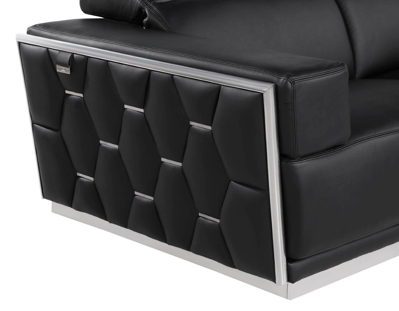 47" Black and Silver Italian Leather Club Chair