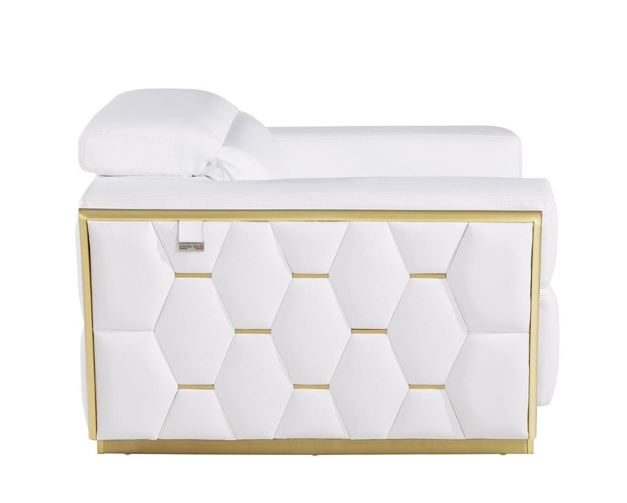 47" White and Gold Italian Leather Club Chair