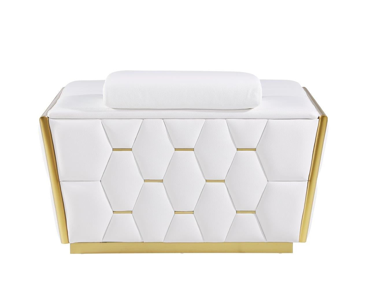 47" White and Gold Italian Leather Club Chair