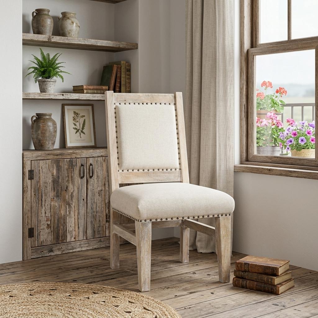 20" Beige And White Side Chair