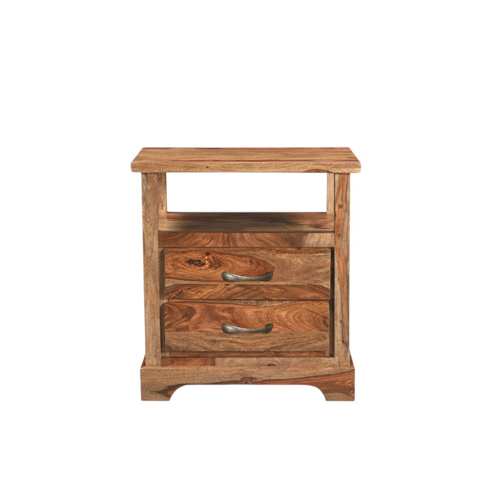 27" Brown Solid Wood Two Drawer Nightstand