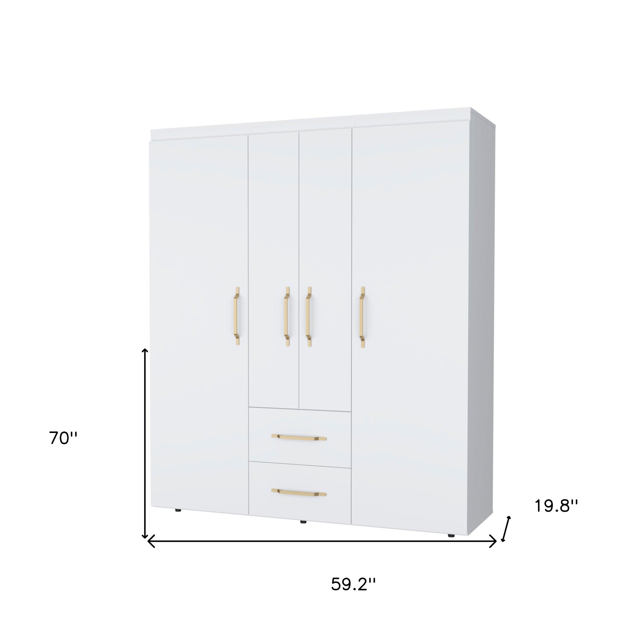 70" White Wood Four Door Two Drawer Combo Dresser