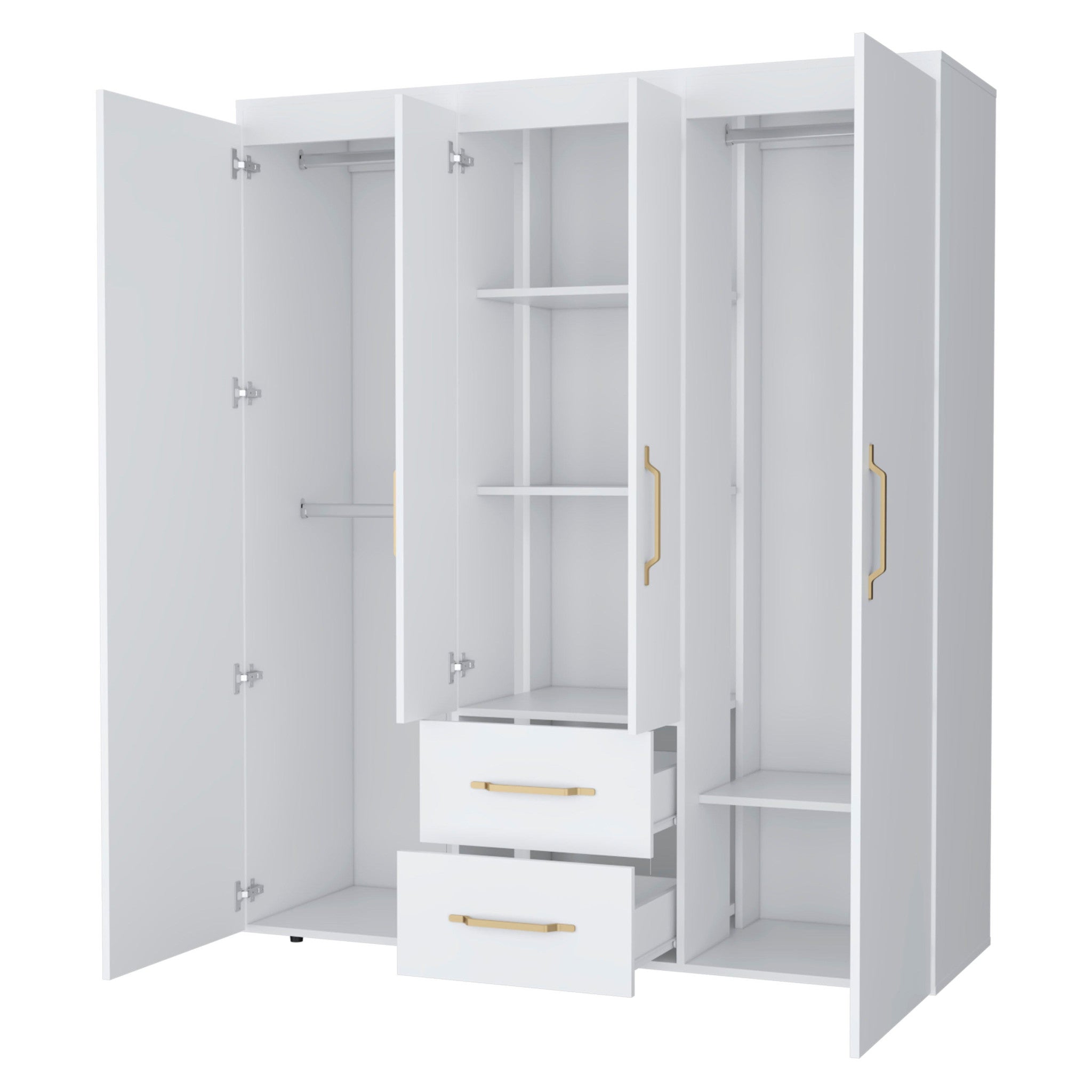70" White Wood Four Door Two Drawer Combo Dresser