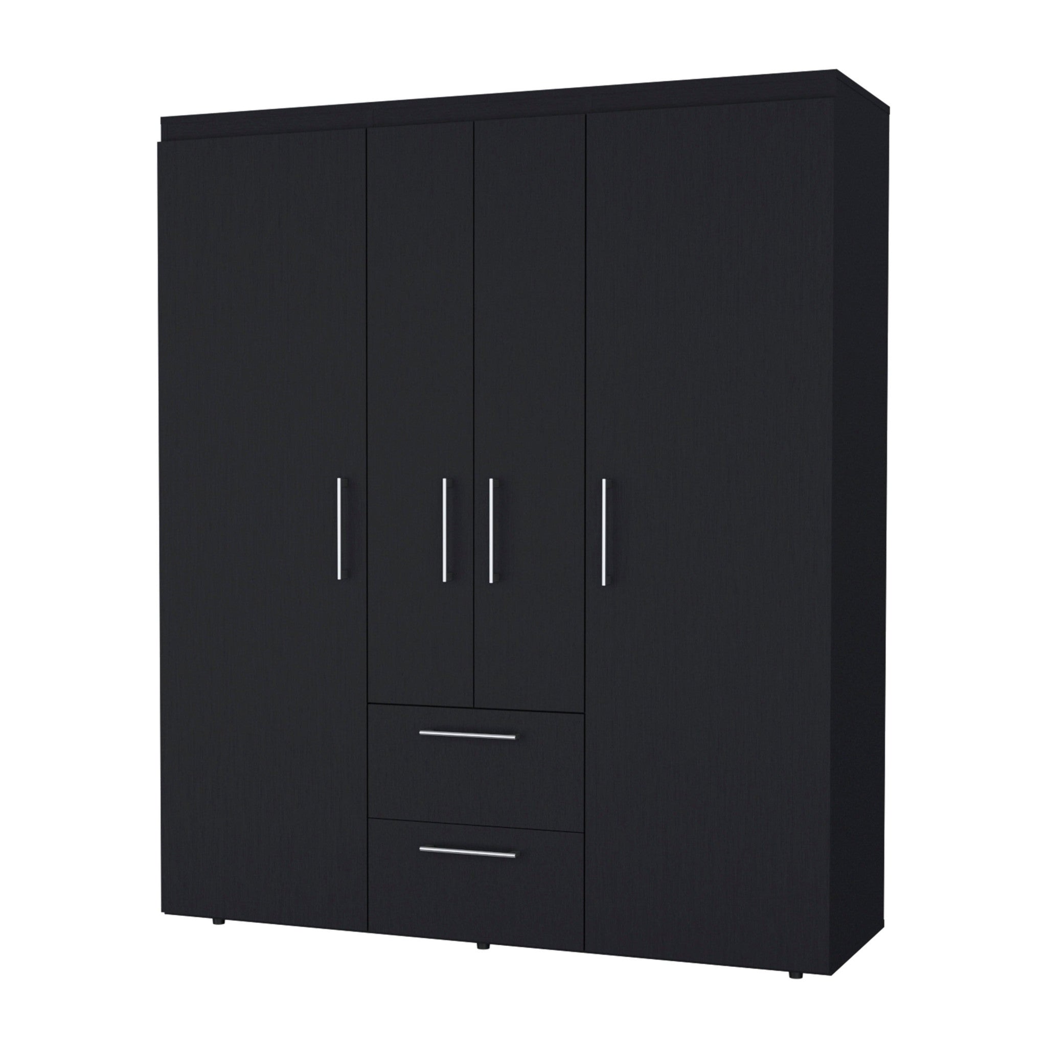 70" Black Wood Four Door Two Drawer Combo Dresser