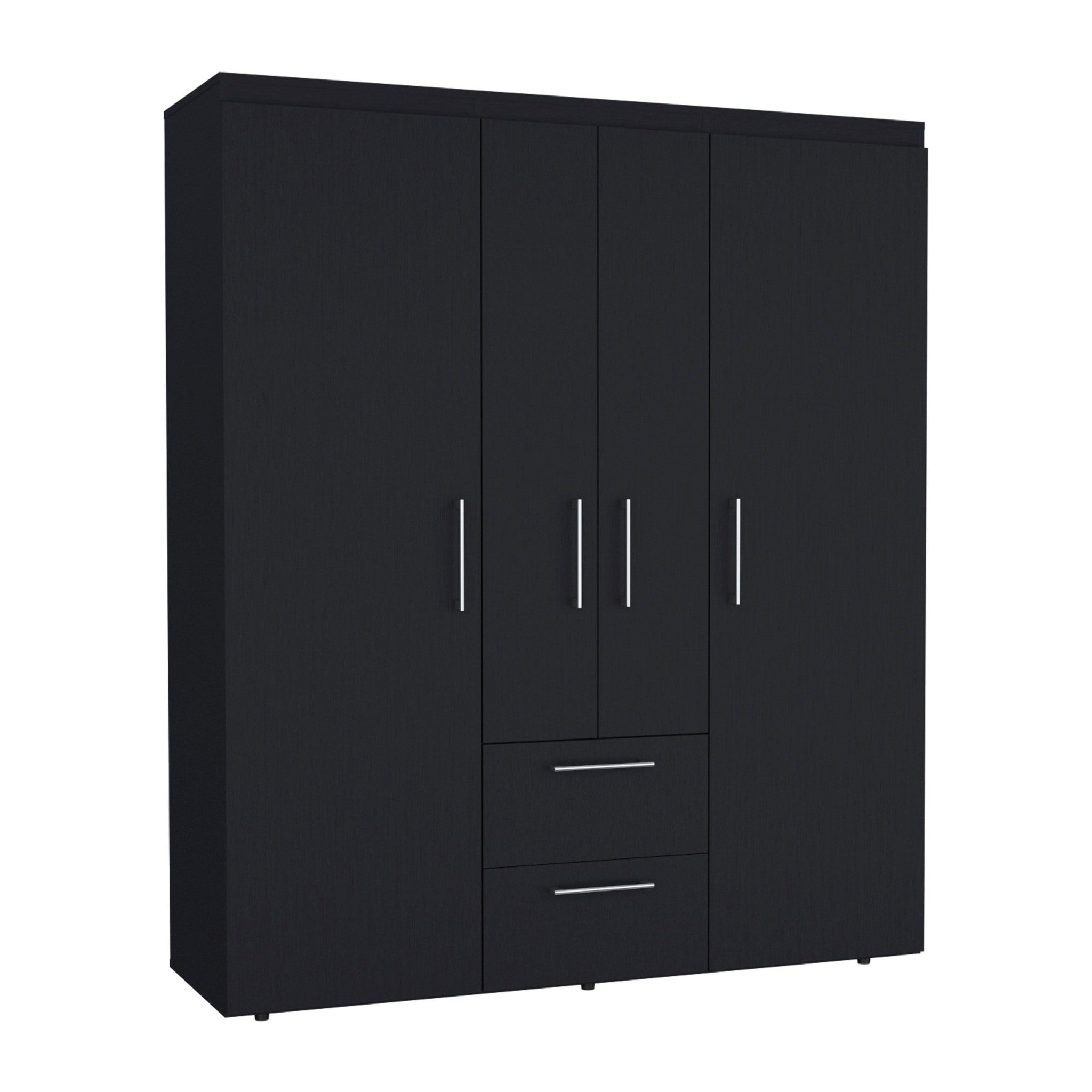 70" Black Wood Four Door Two Drawer Combo Dresser