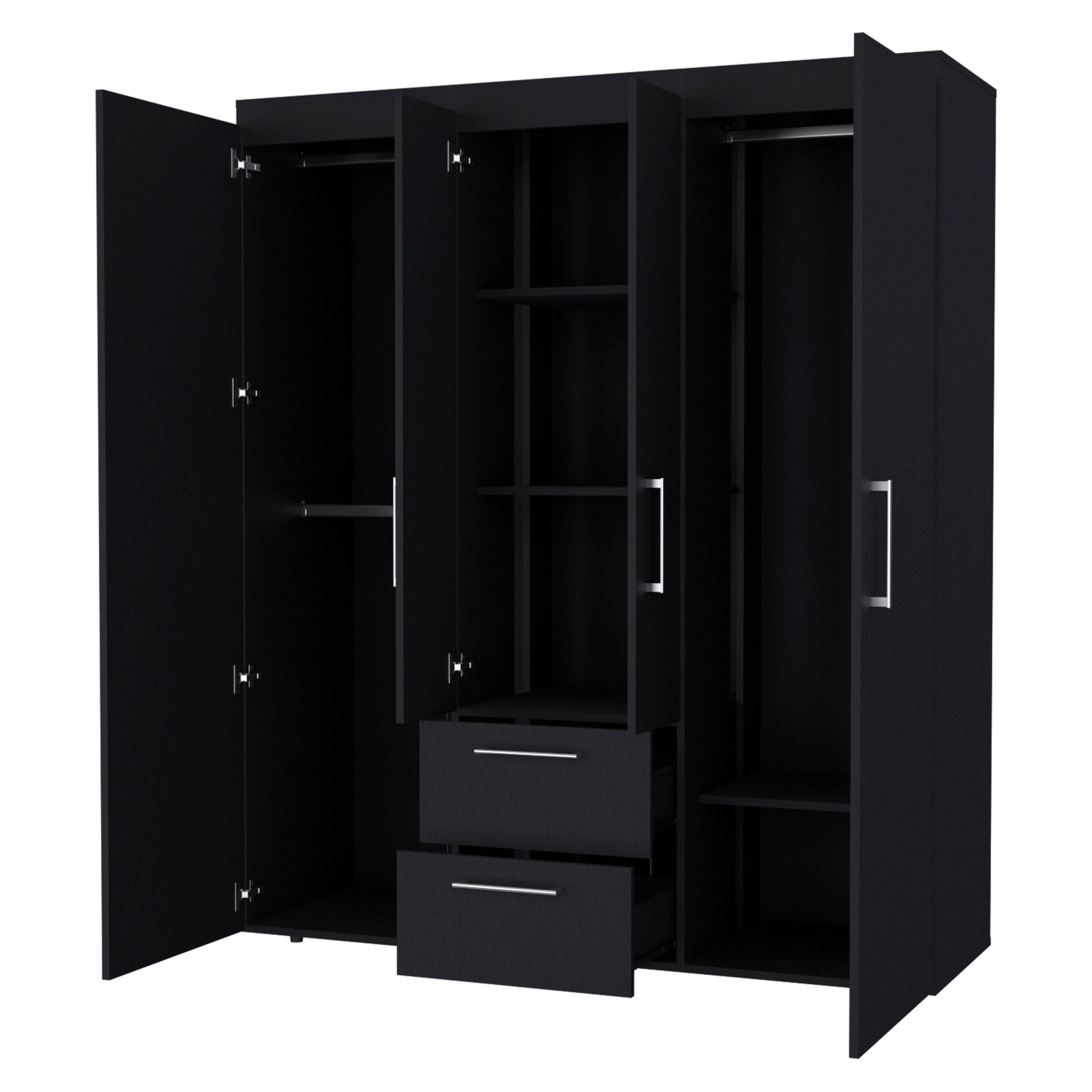 70" Black Wood Four Door Two Drawer Combo Dresser