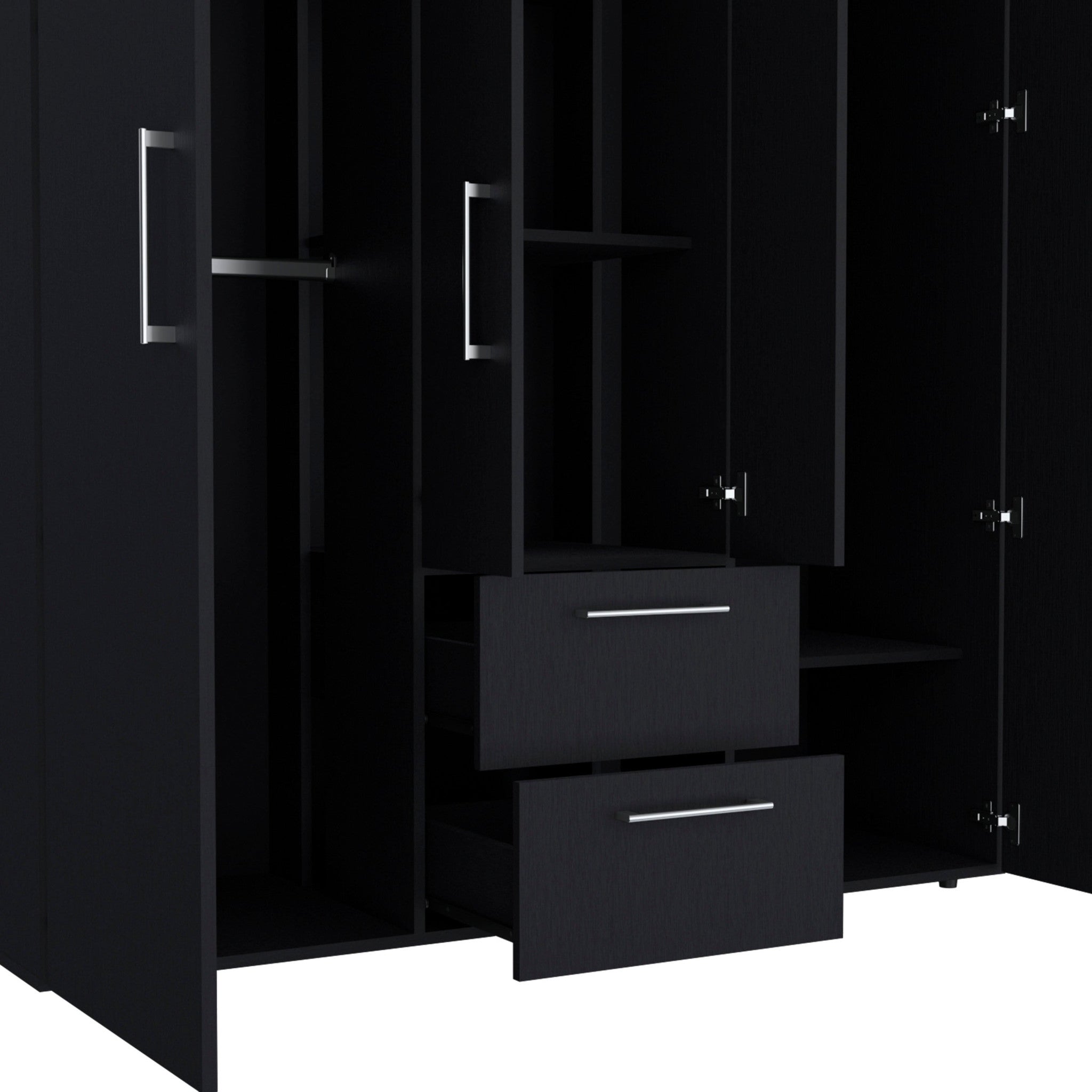 70" Black Wood Four Door Two Drawer Combo Dresser