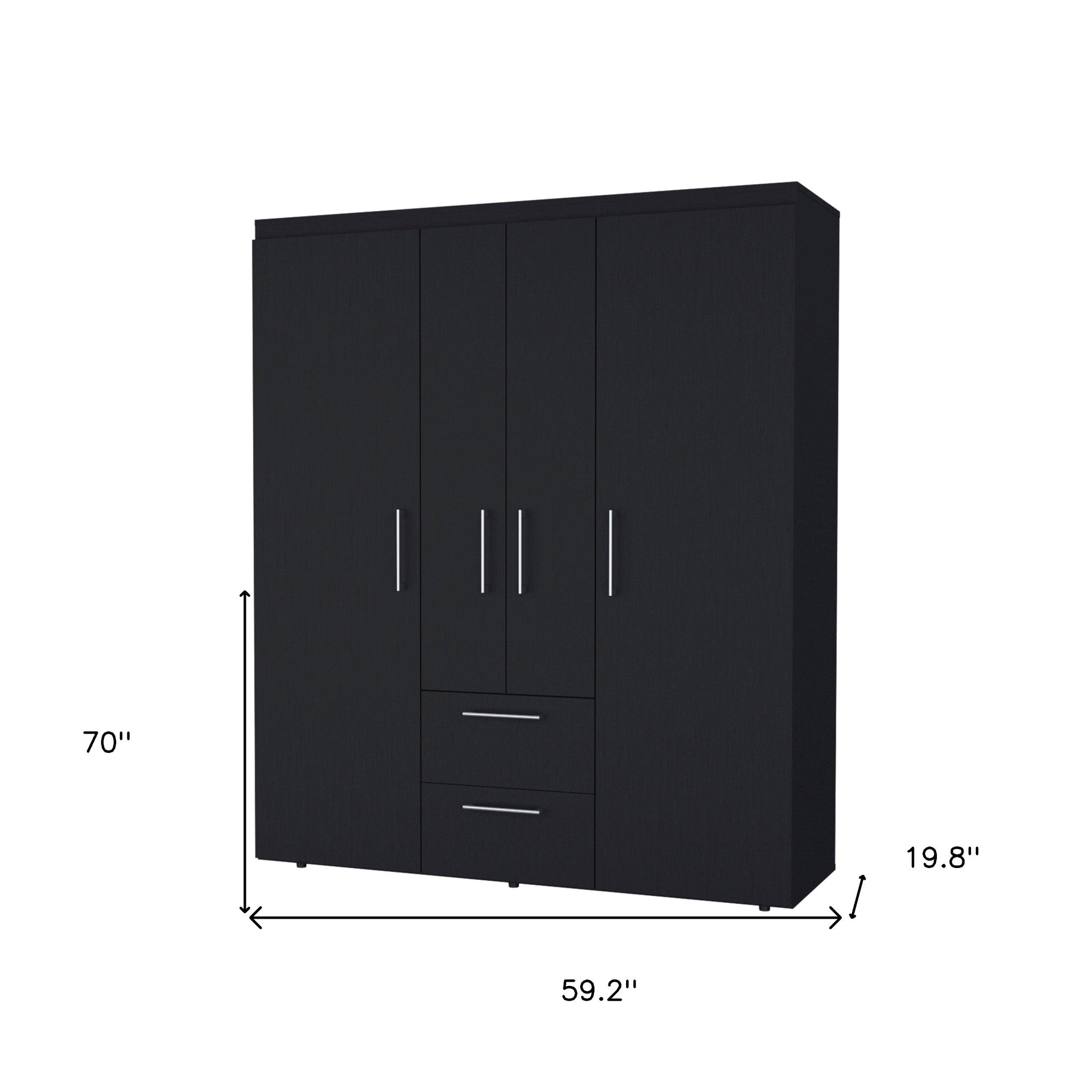 70" Black Wood Four Door Two Drawer Combo Dresser