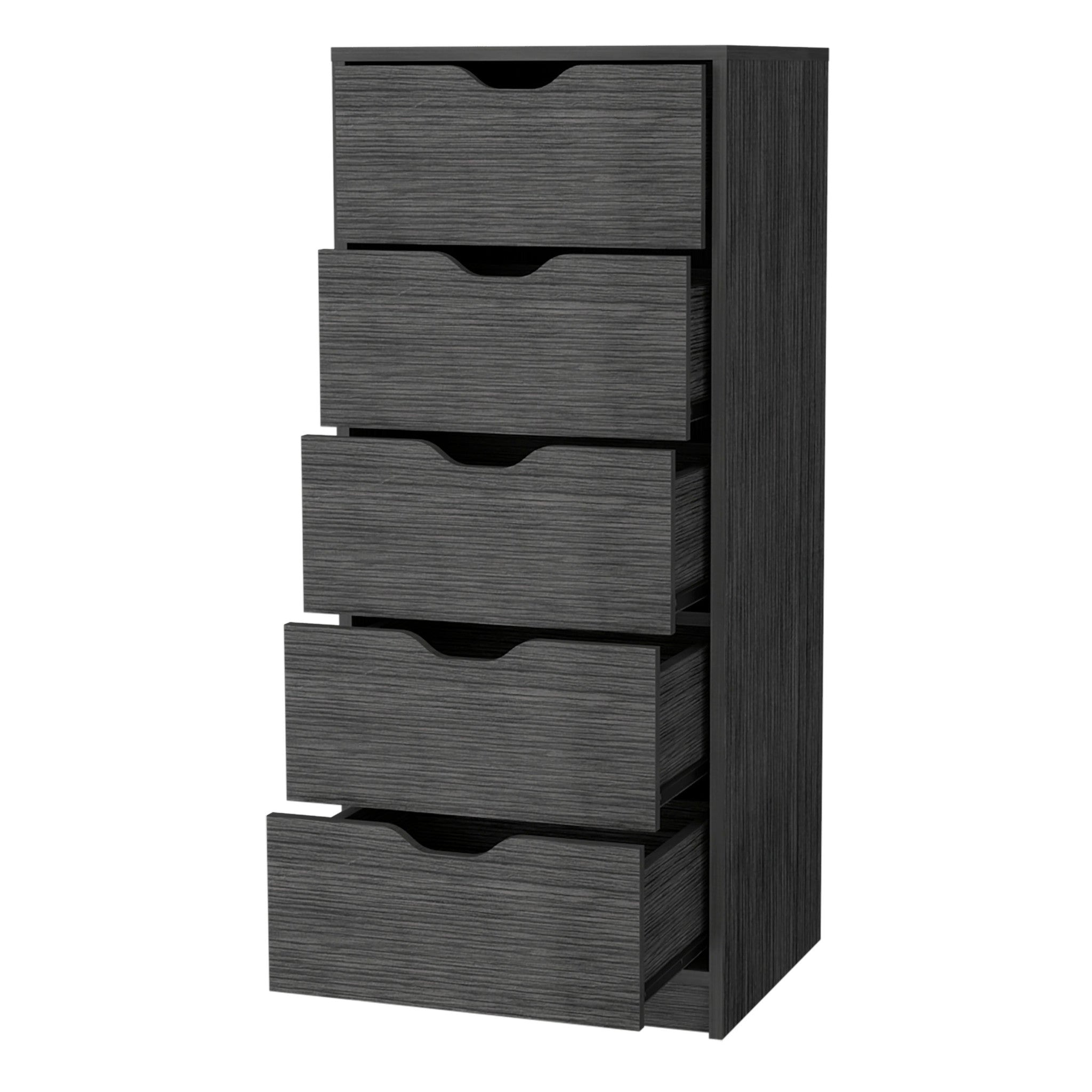 18" Gray Wood Five Drawer Dresser