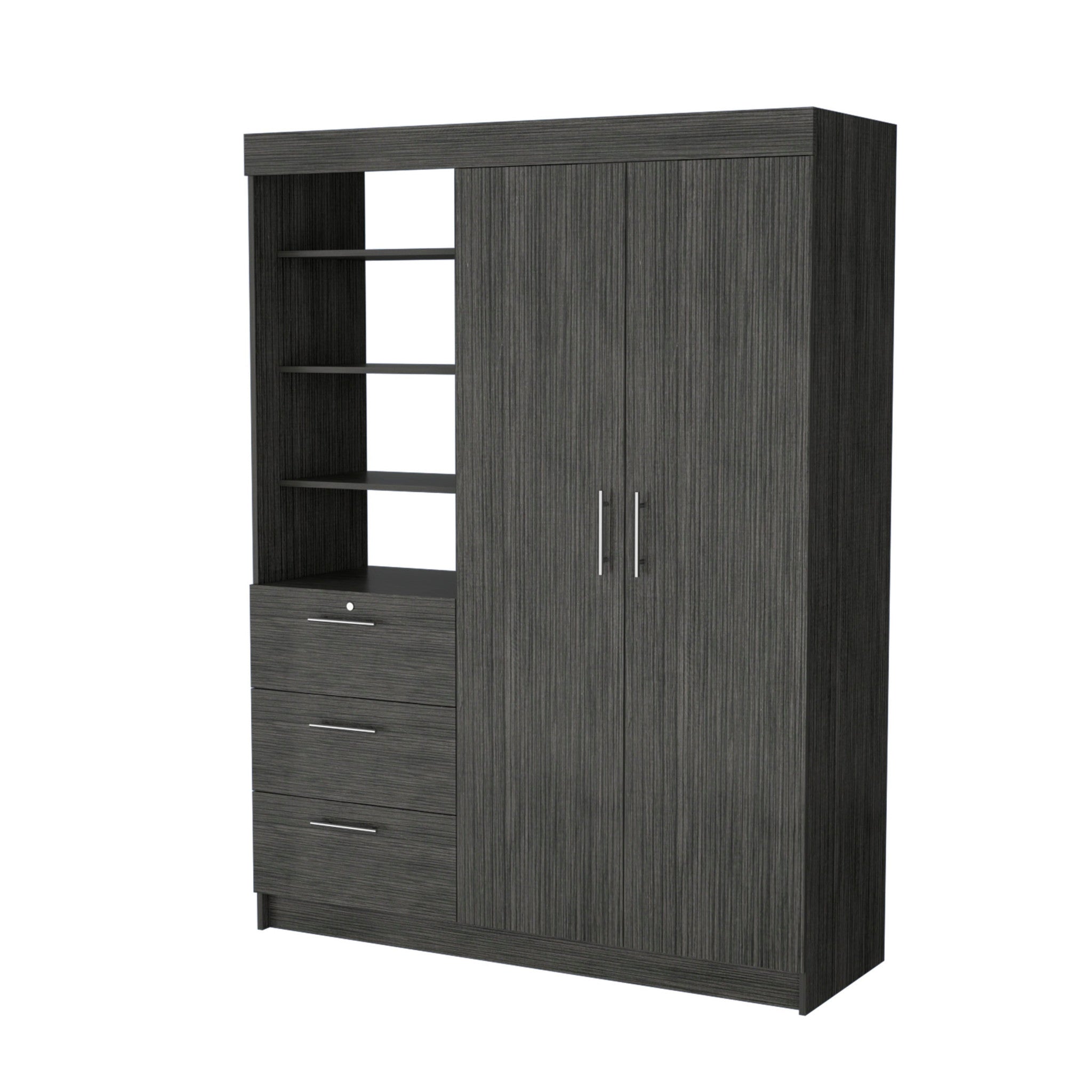 79" Gray Wood Two Door Three Drawer Combo Dresser