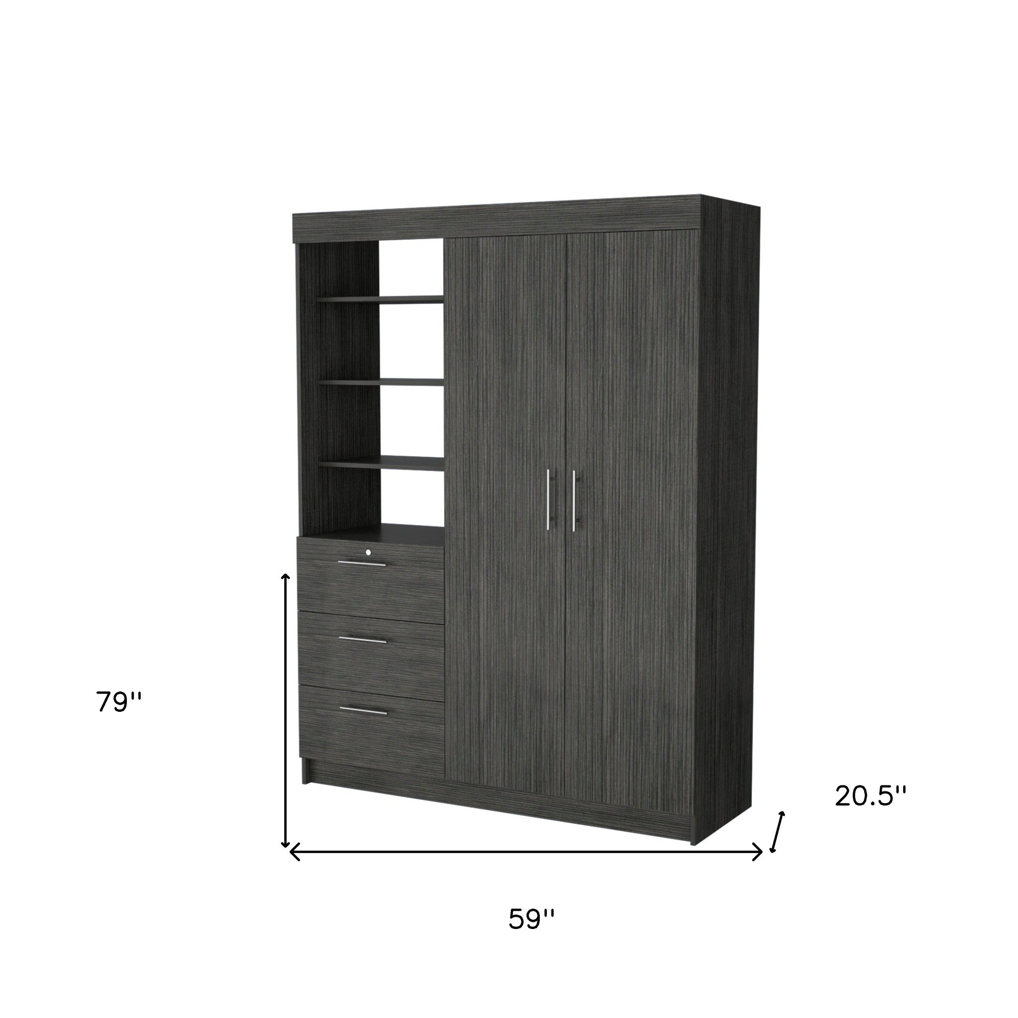 79" Gray Wood Two Door Three Drawer Combo Dresser