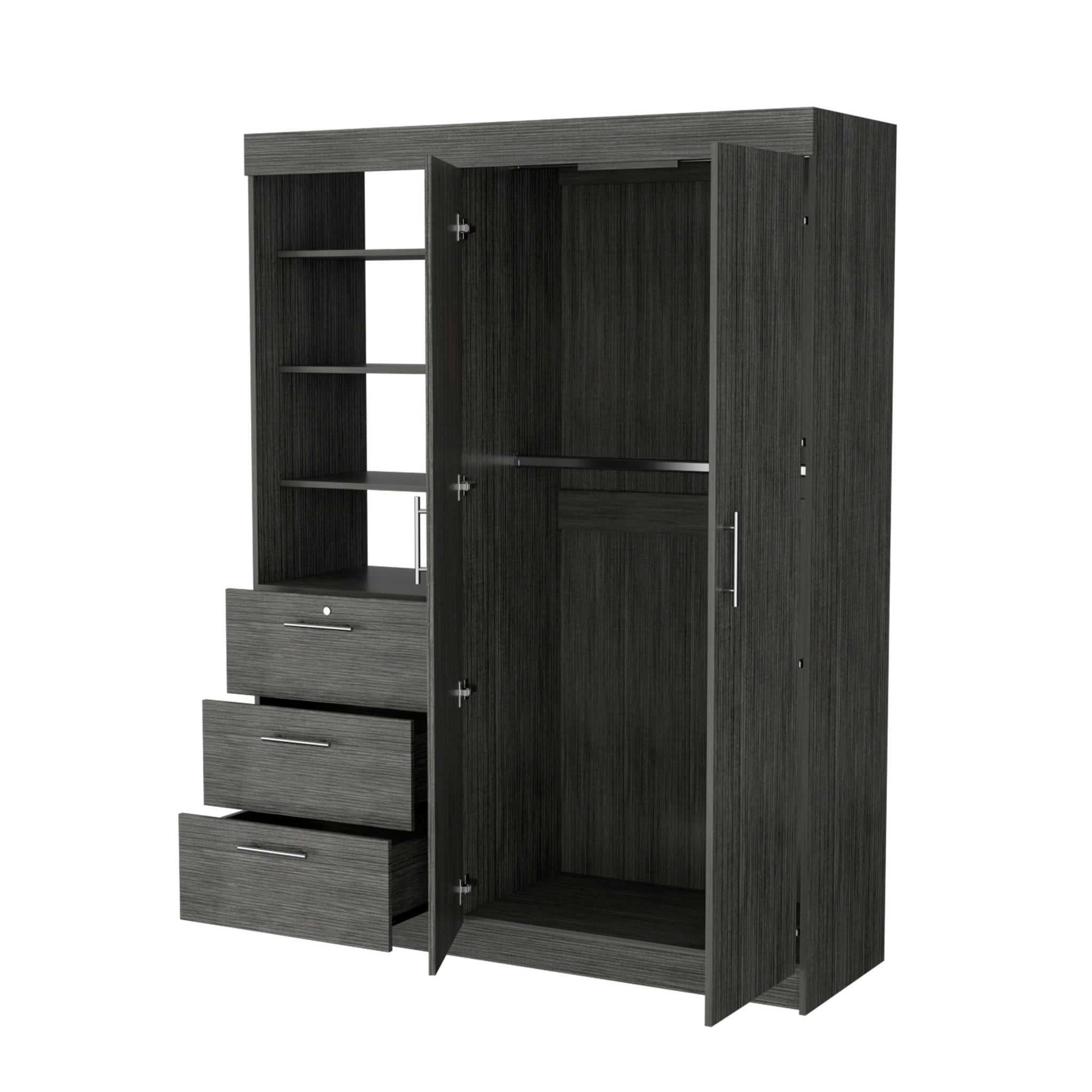 79" Gray Wood Two Door Three Drawer Combo Dresser