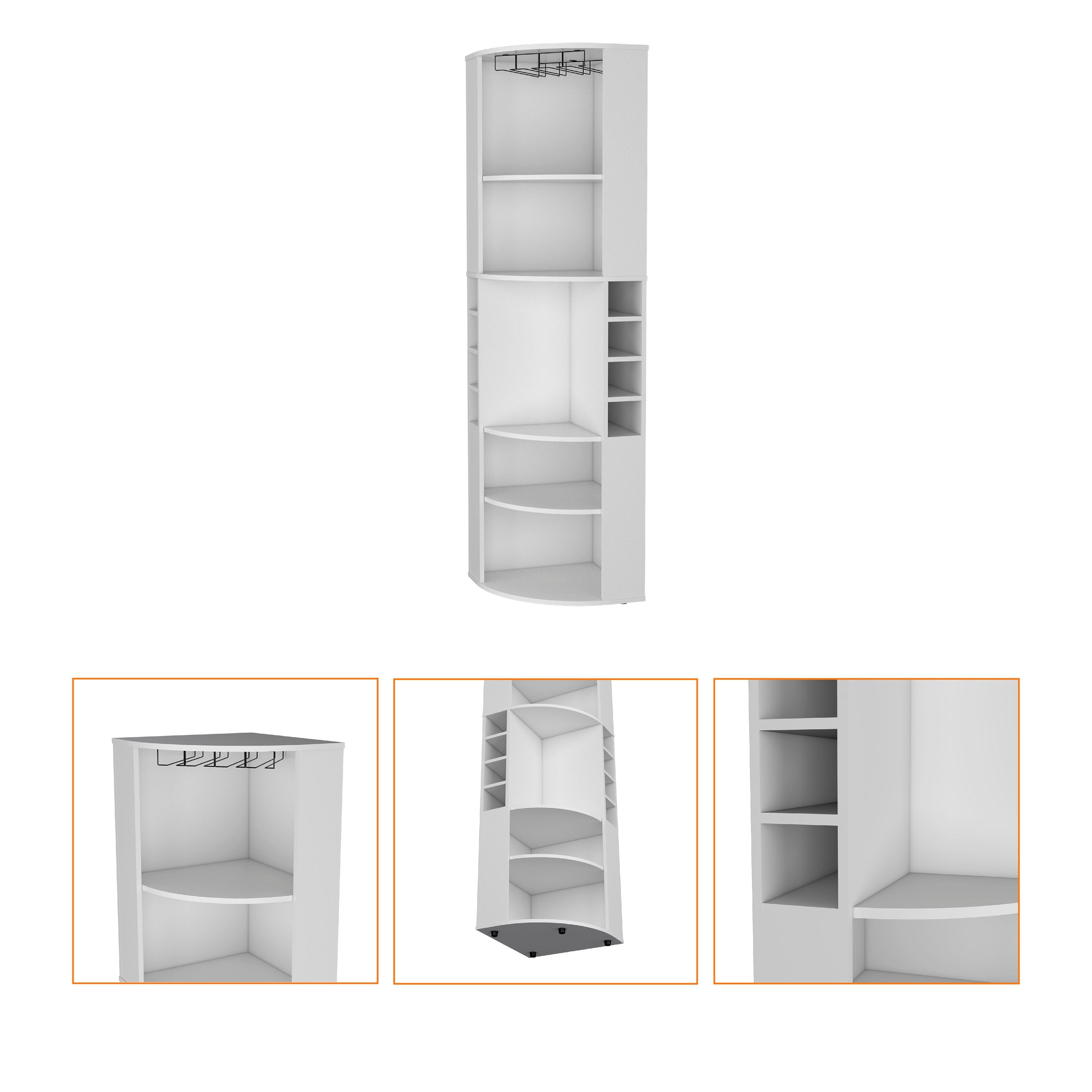 71" White Wood Corner Bar Cabinet