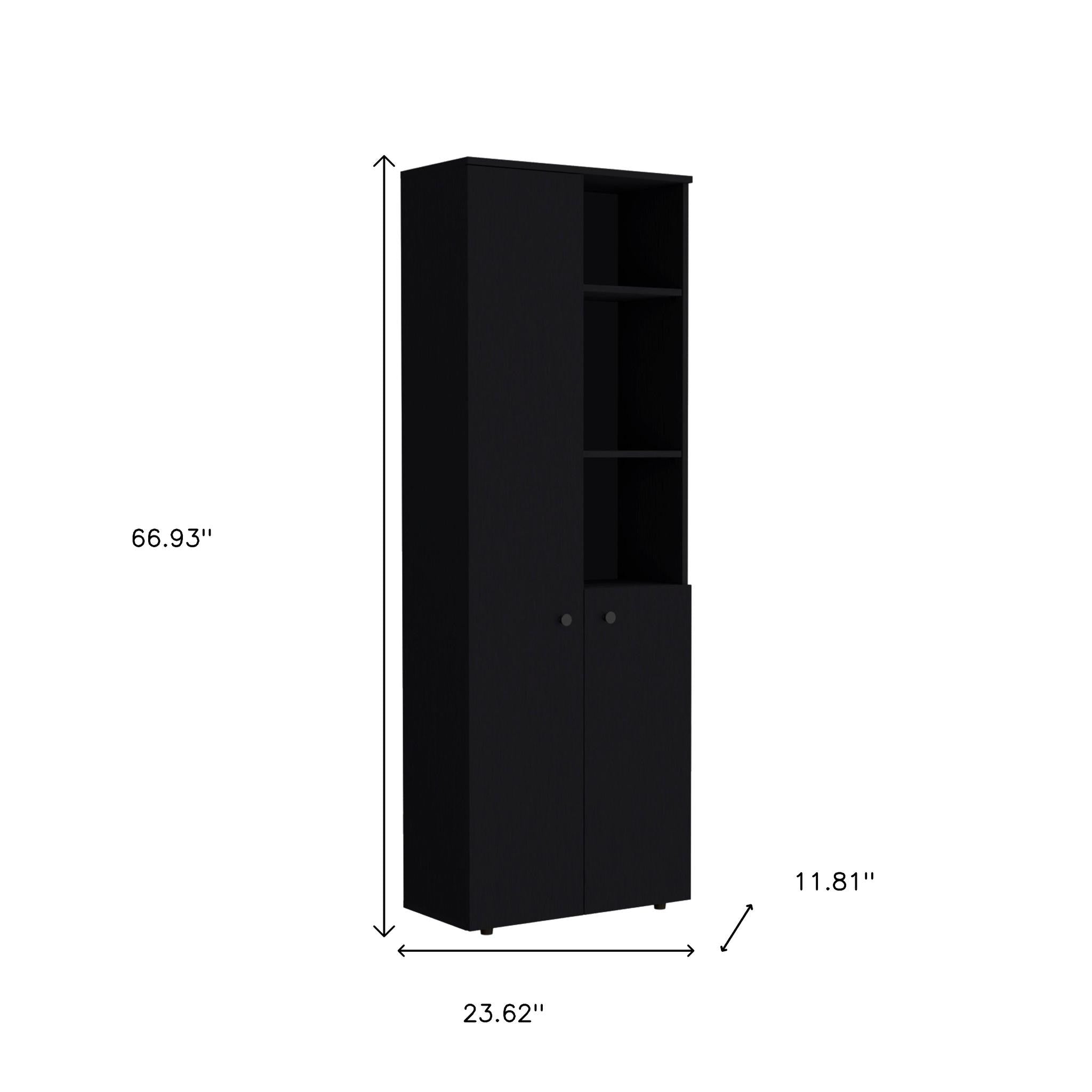 67" Black Wood Two Door Pantry Or Storage Closet