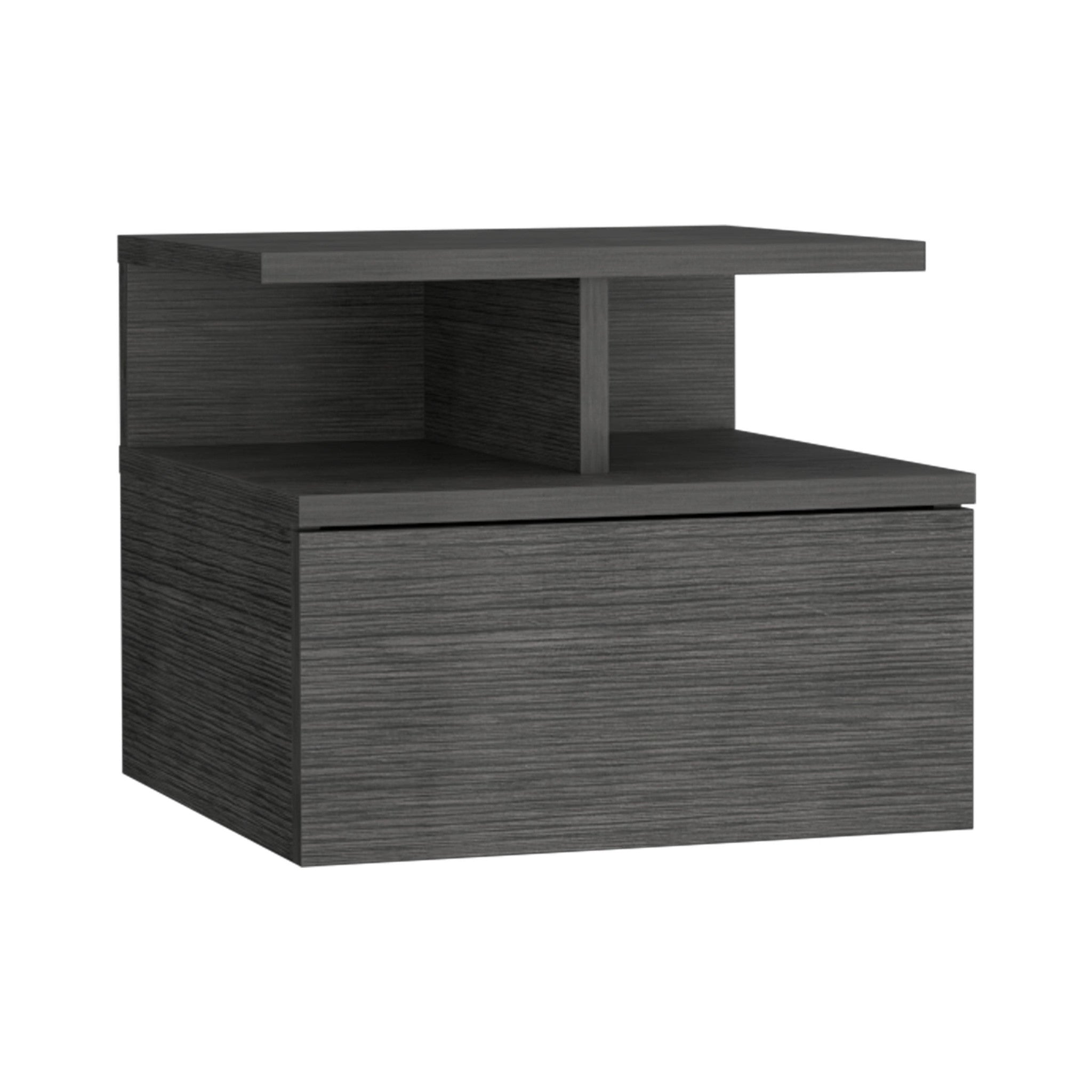 12" Gray Wood One Drawer Floating Nightstand