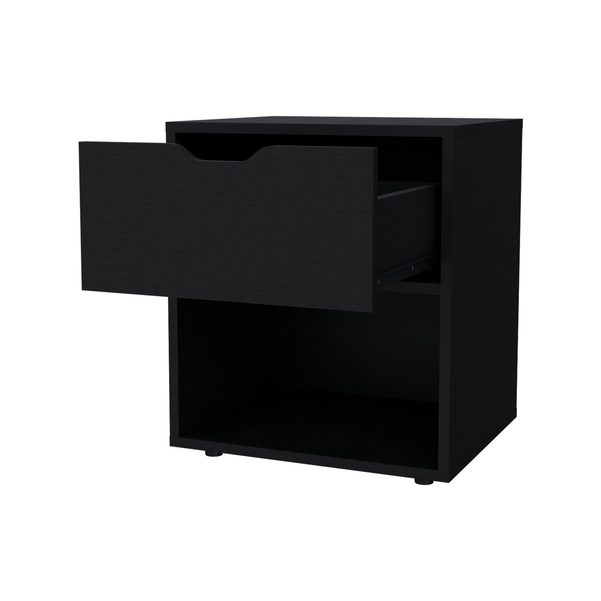 20" Black Wood One Drawer Nightstand