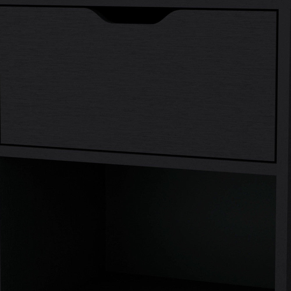 20" Black Wood One Drawer Nightstand