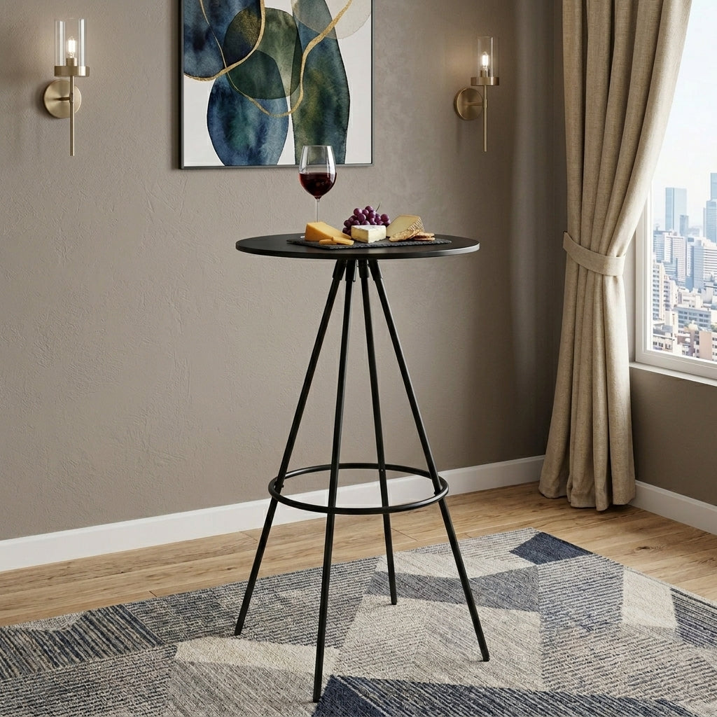 31" Black Wood and Iron Rounded Bar Table