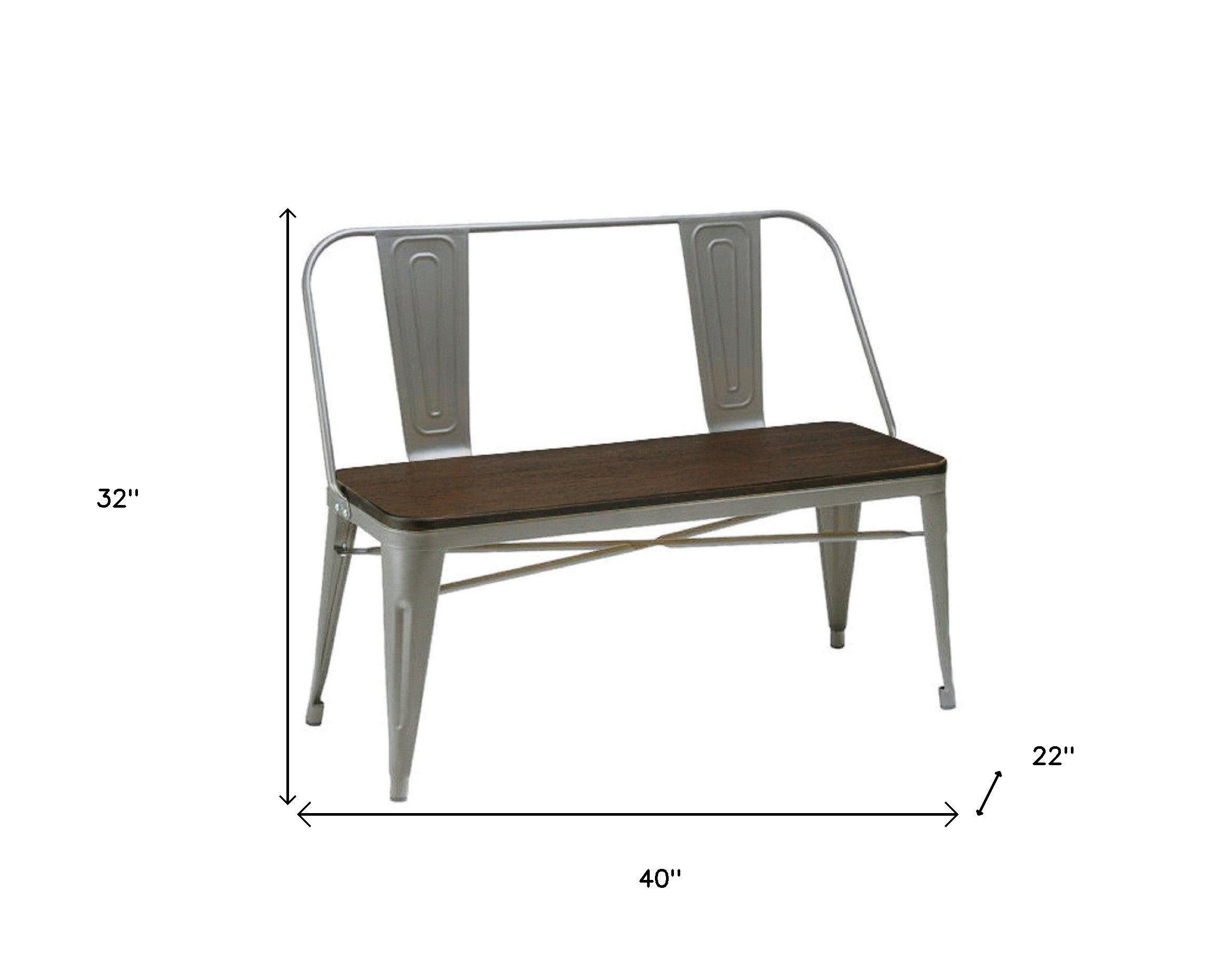 40" Brown and Gray Metal And Solid Wood Dining Bench