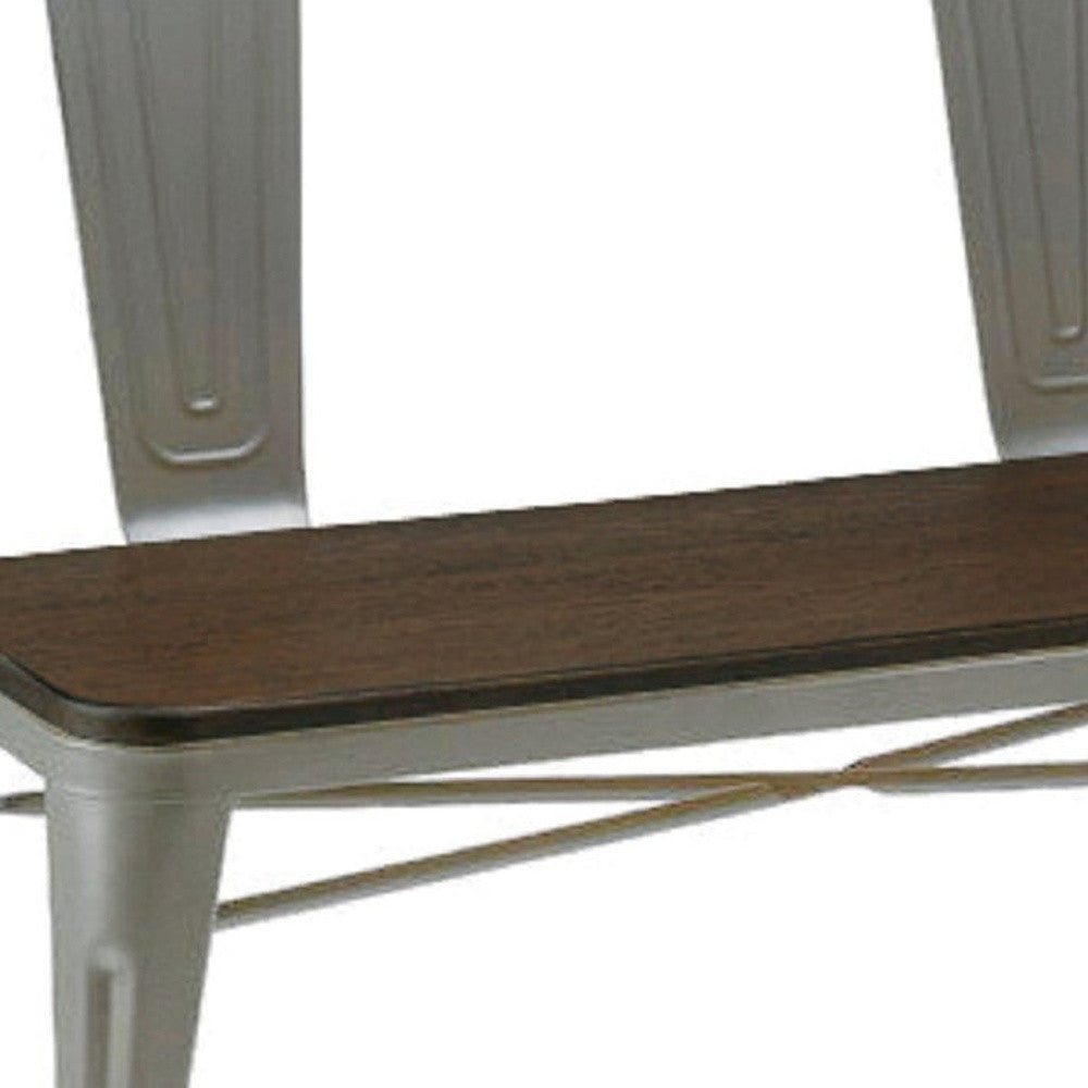40" Brown and Gray Metal And Solid Wood Dining Bench