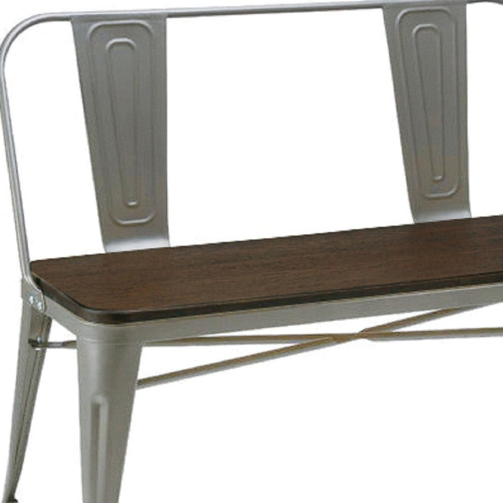 40" Brown and Gray Metal And Solid Wood Dining Bench
