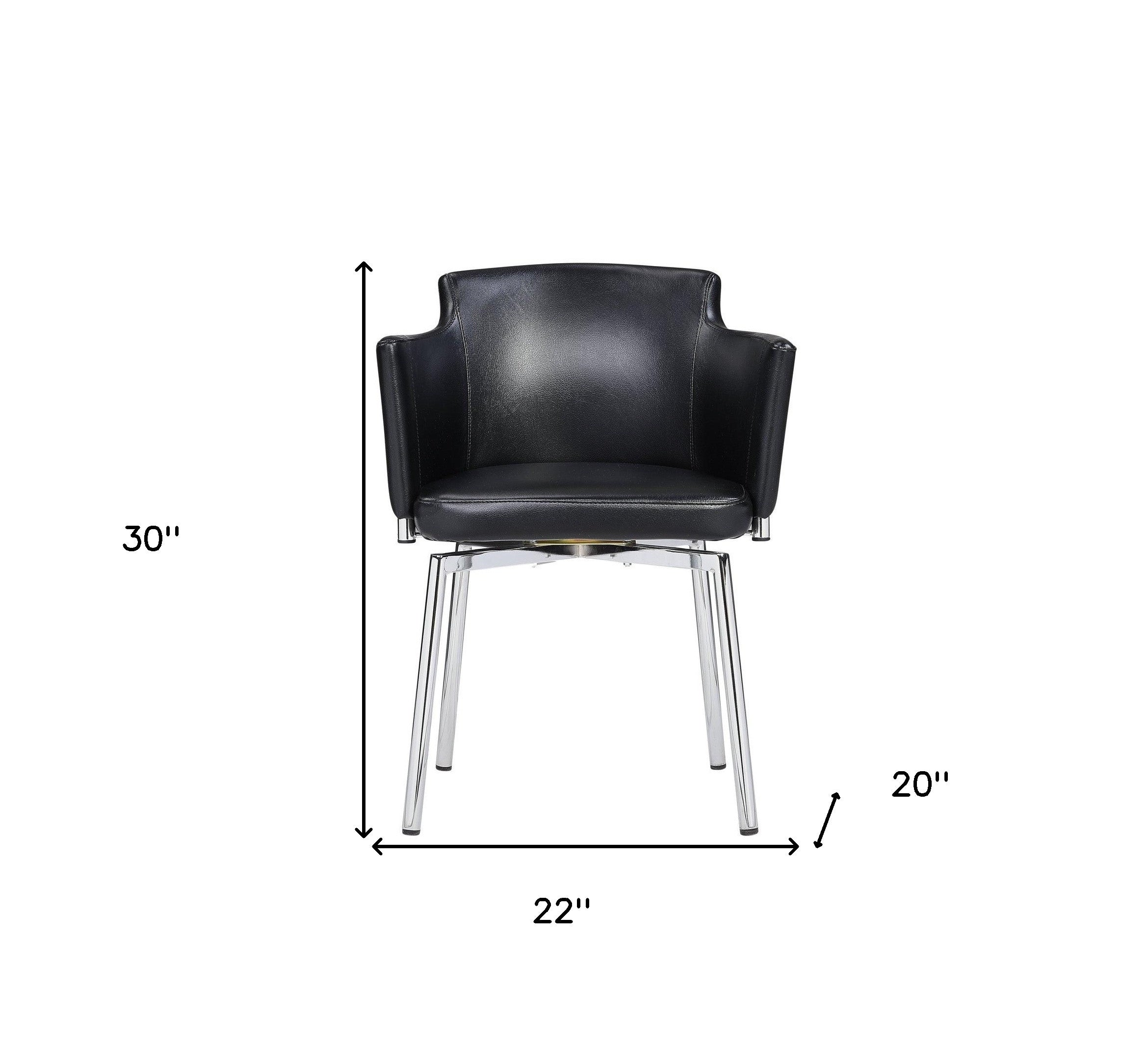 Black and Silver Upholstered Faux Leather Dining Arm Chair