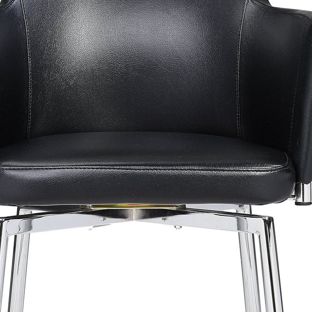 Black and Silver Upholstered Faux Leather Dining Arm Chair