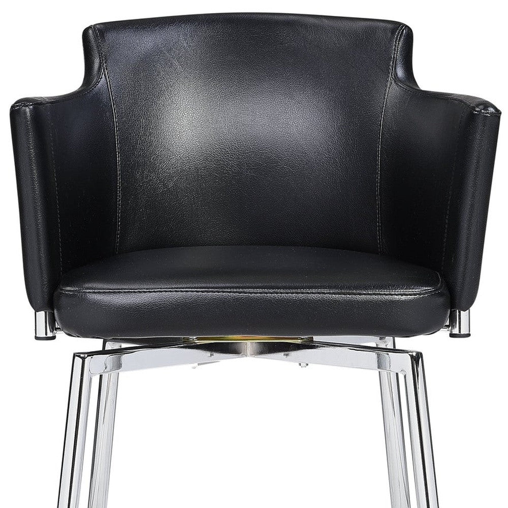 Black and Silver Upholstered Faux Leather Dining Arm Chair