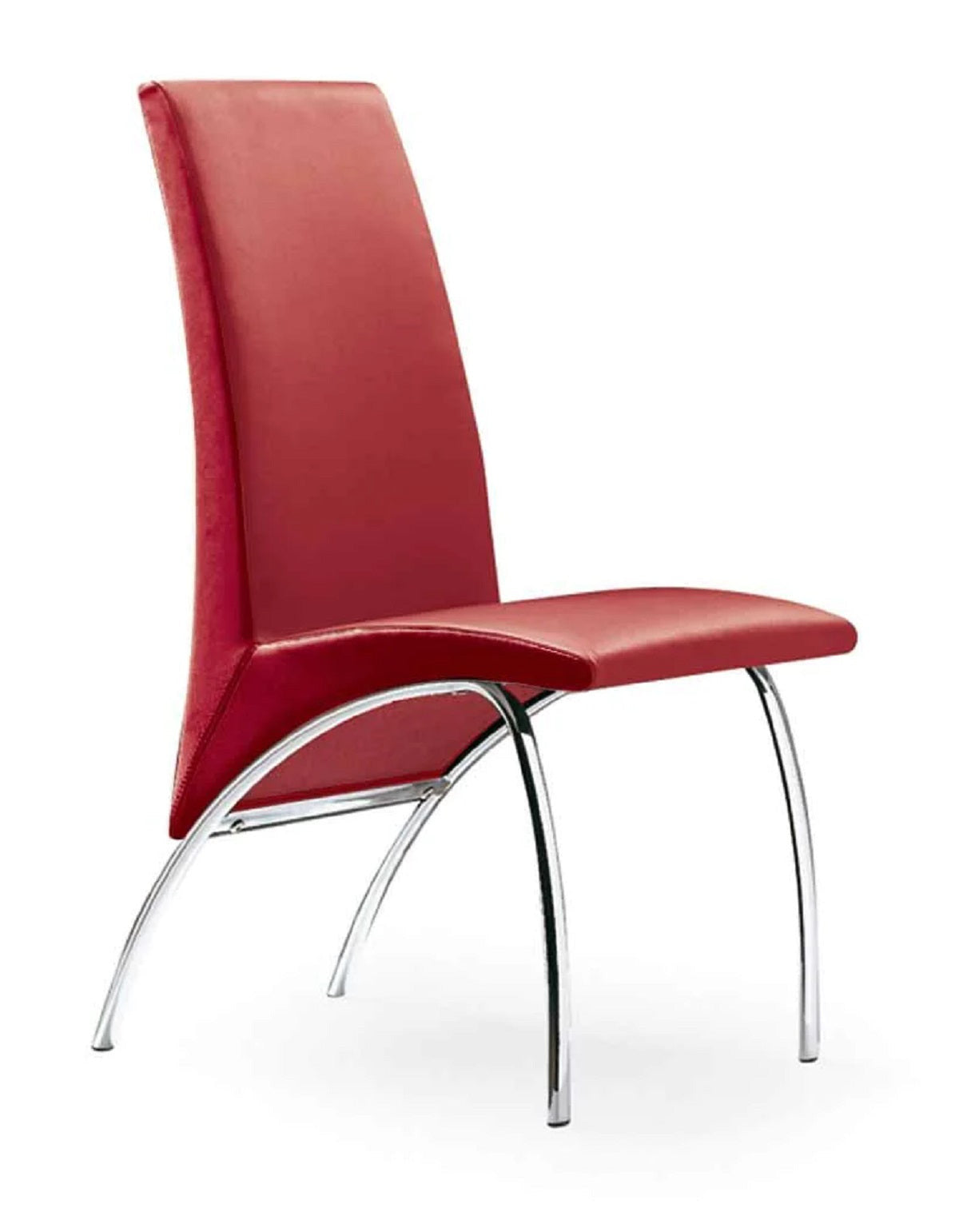 Set of Two Red and Silver Upholstered Faux Leather Dining Side Chairs