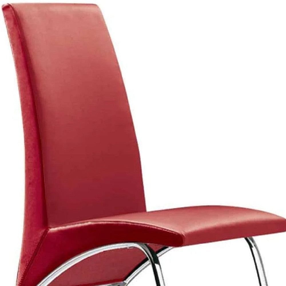 Set of Two Red and Silver Upholstered Faux Leather Dining Side Chairs