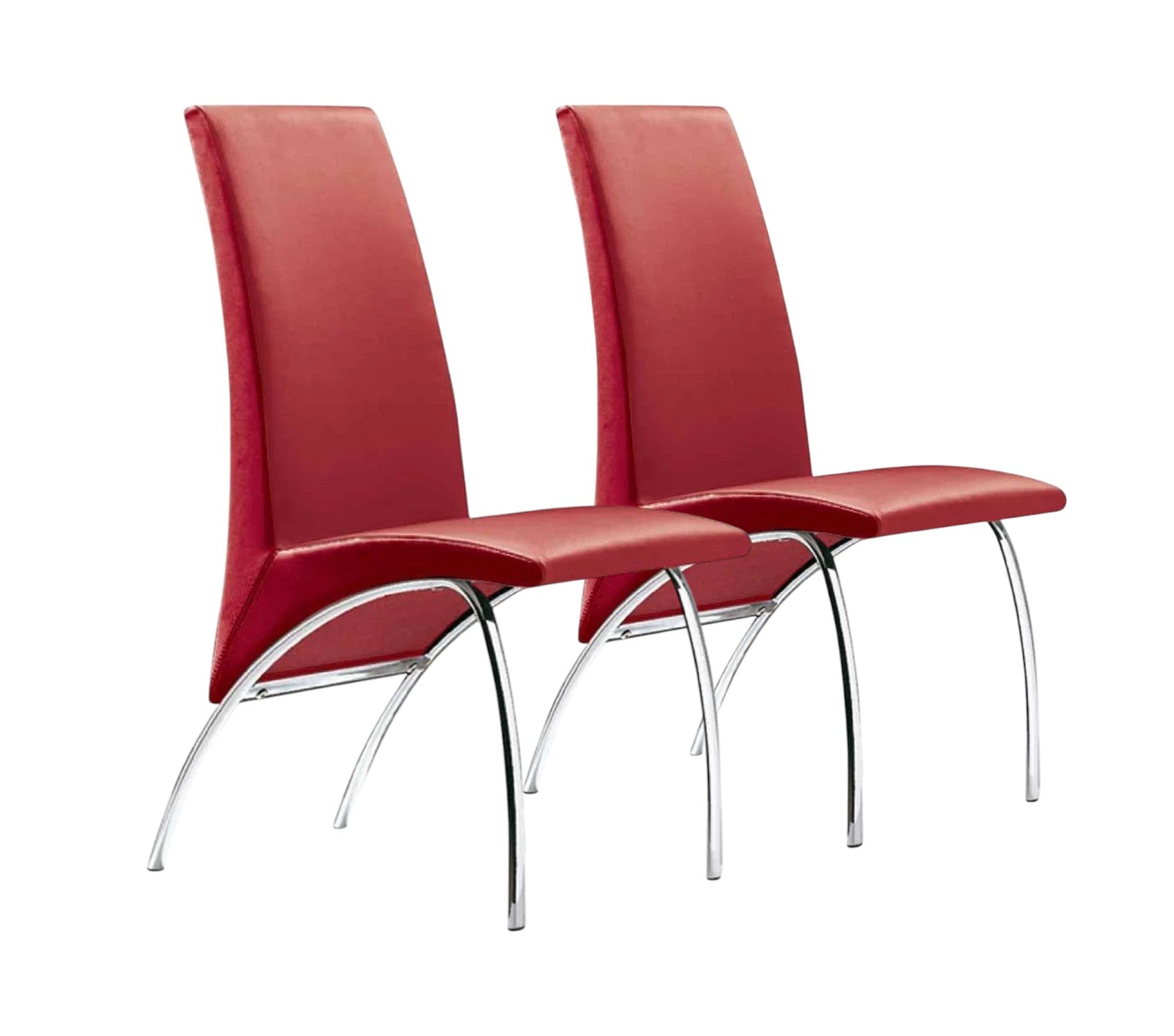 Set of Two Red and Silver Upholstered Faux Leather Dining Side Chairs