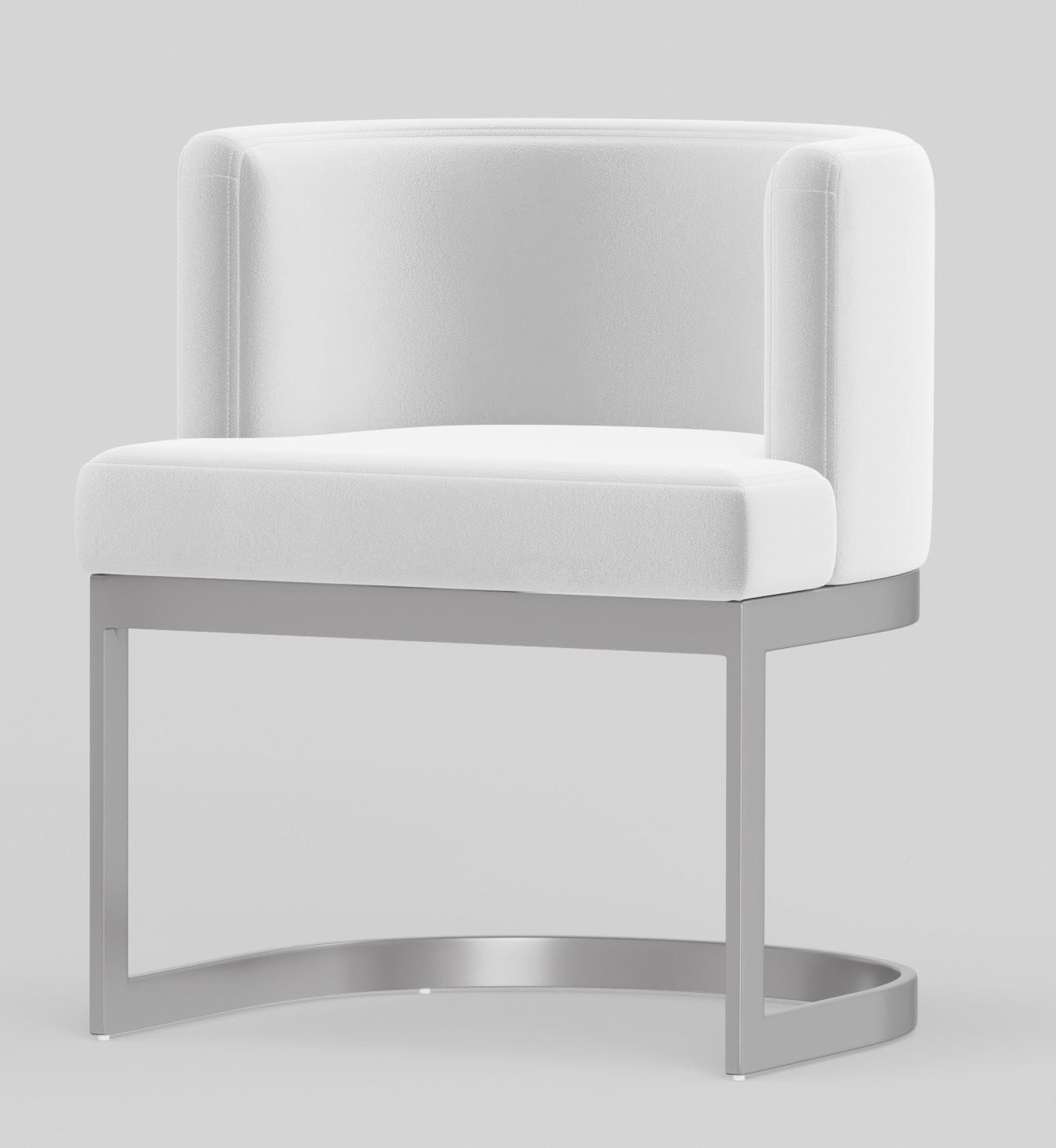 White and Silver Upholstered Fabric Wing Back Dining Arm Chair