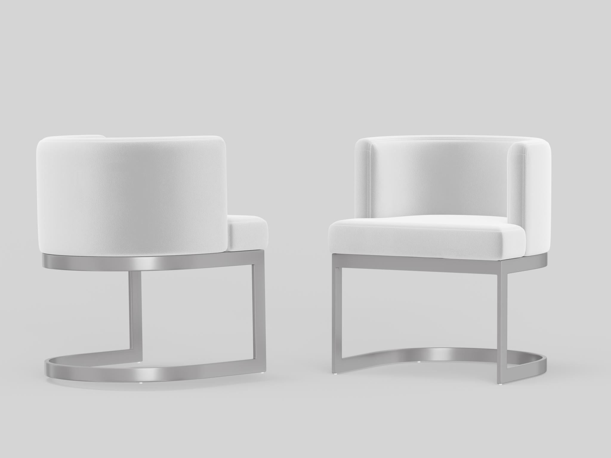 White and Silver Upholstered Fabric Wing Back Dining Arm Chair