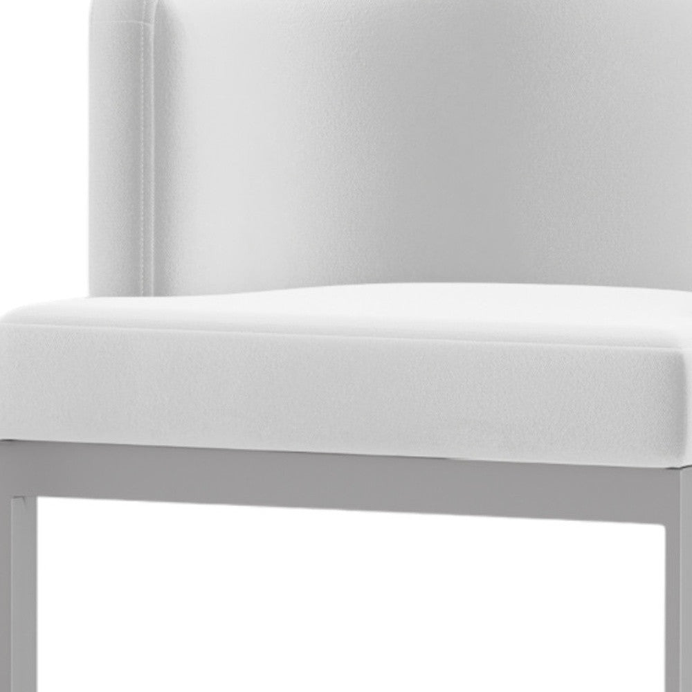 White and Silver Upholstered Fabric Wing Back Dining Arm Chair