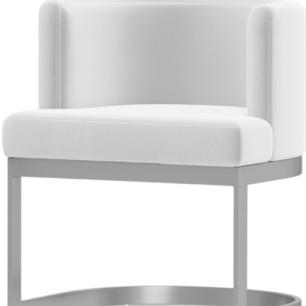 White and Silver Upholstered Fabric Wing Back Dining Arm Chair