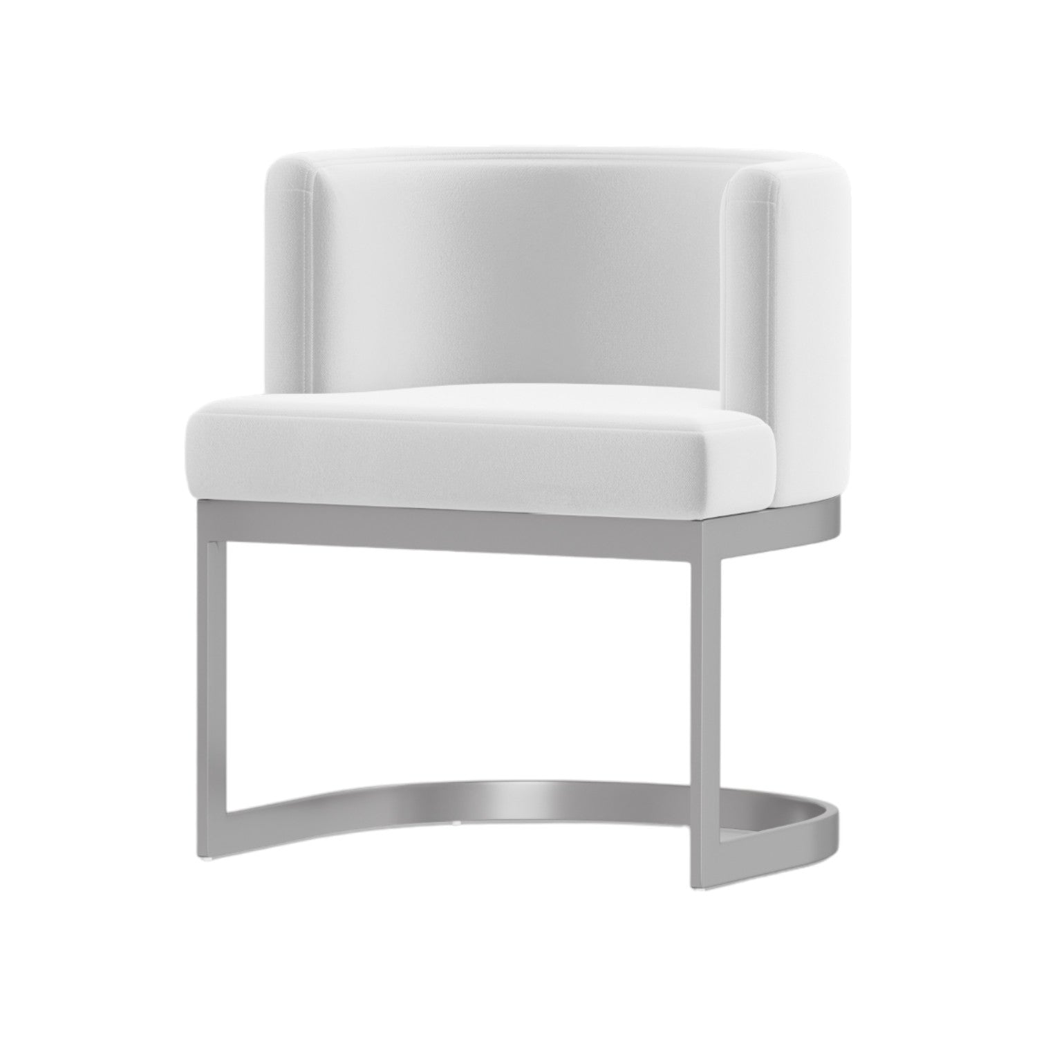 White and Silver Upholstered Fabric Wing Back Dining Arm Chair