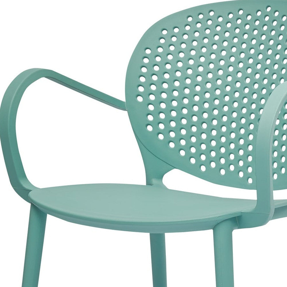 Set of Four Blue Heavy Duty Plastic Dining Arm Chairs