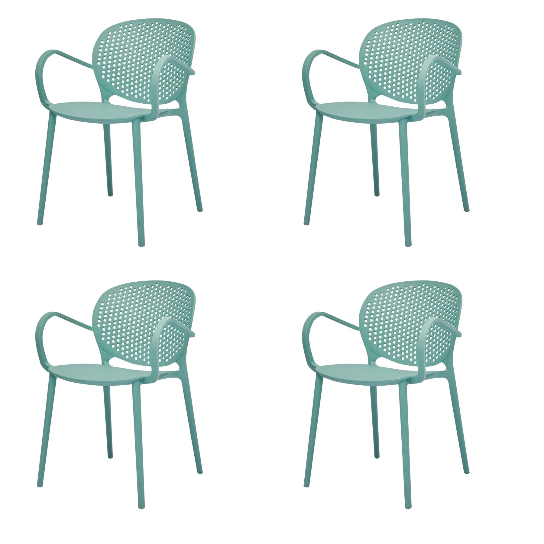 Set of Four Blue Heavy Duty Plastic Dining Arm Chairs