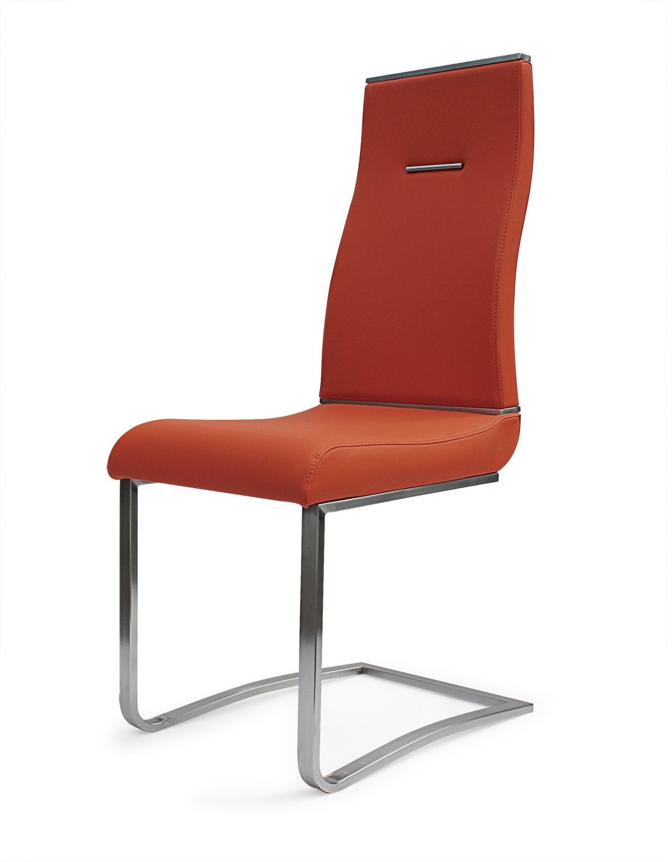 Set of Two Orange and Silver Upholstered Faux Leather Dining Side Chairs