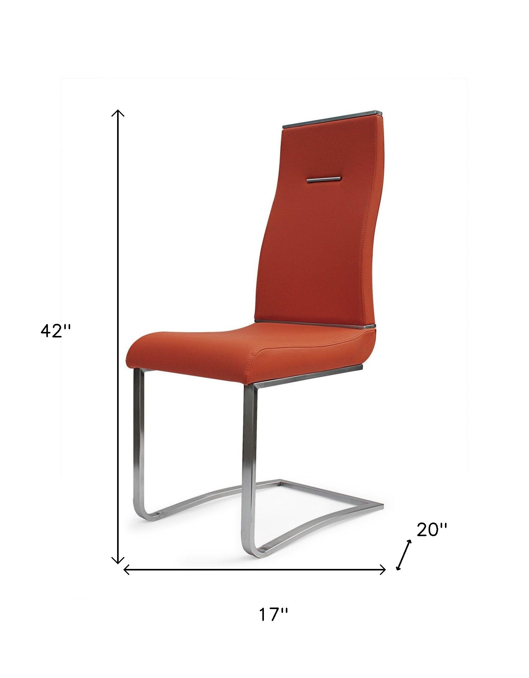 Set of Two Orange and Silver Upholstered Faux Leather Dining Side Chairs