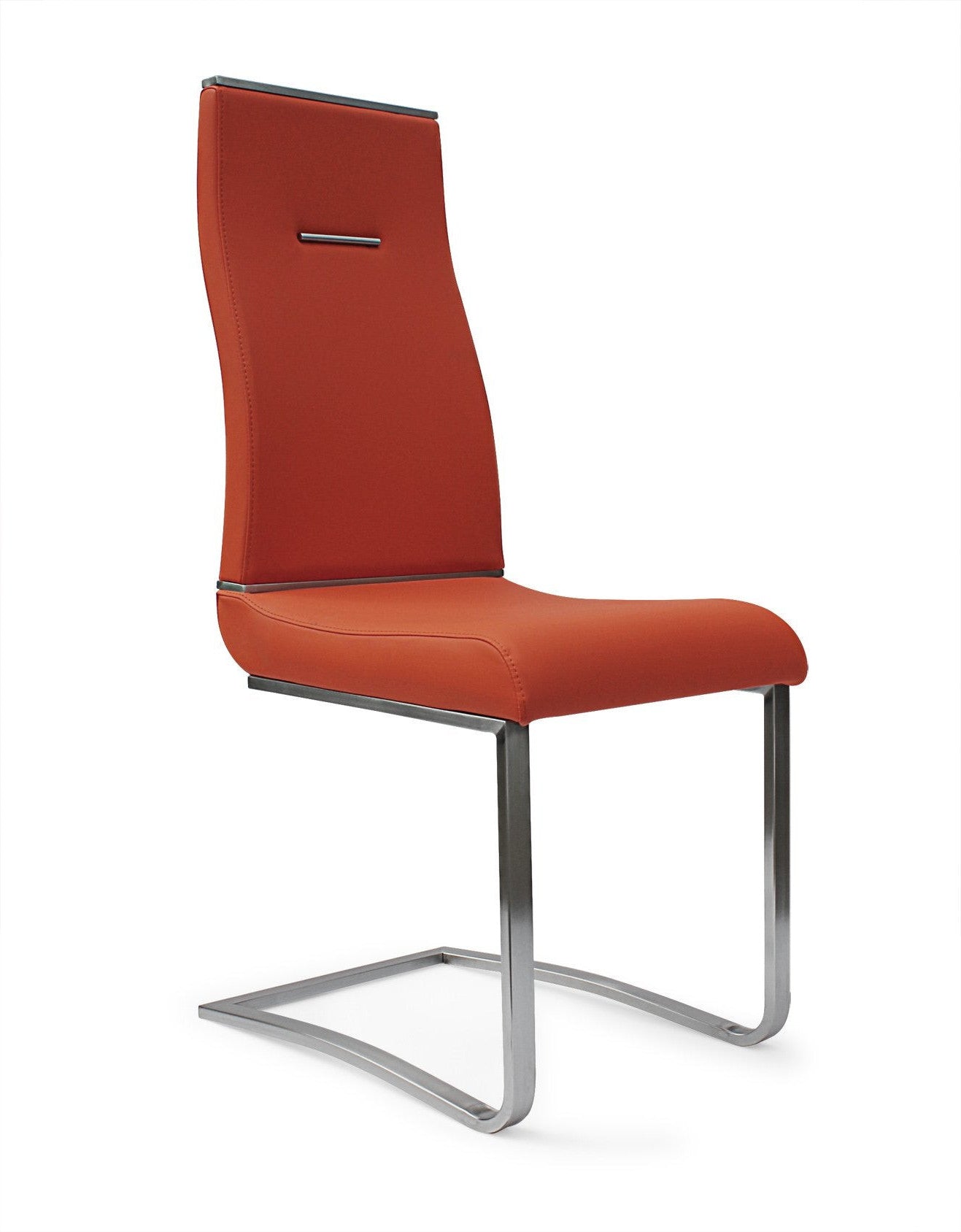 Set of Two Orange and Silver Upholstered Faux Leather Dining Side Chairs