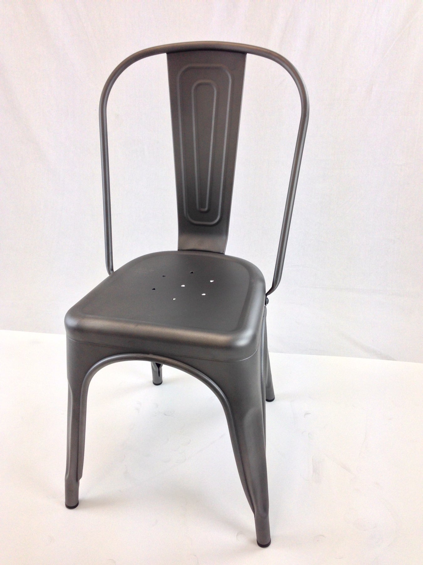 Set of Four Gray Metal Dining Side Chairs
