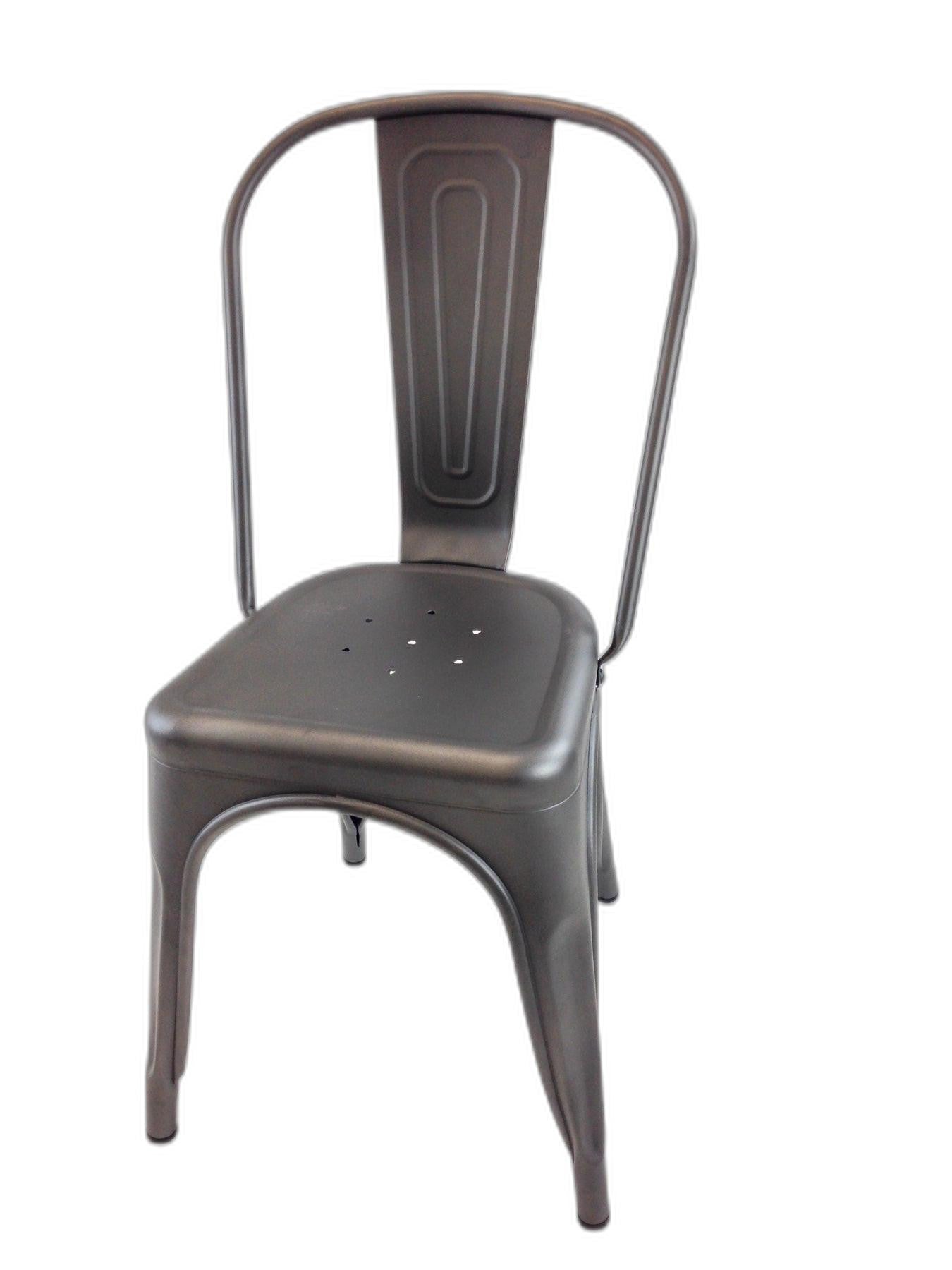 Set of Four Gray Metal Dining Side Chairs